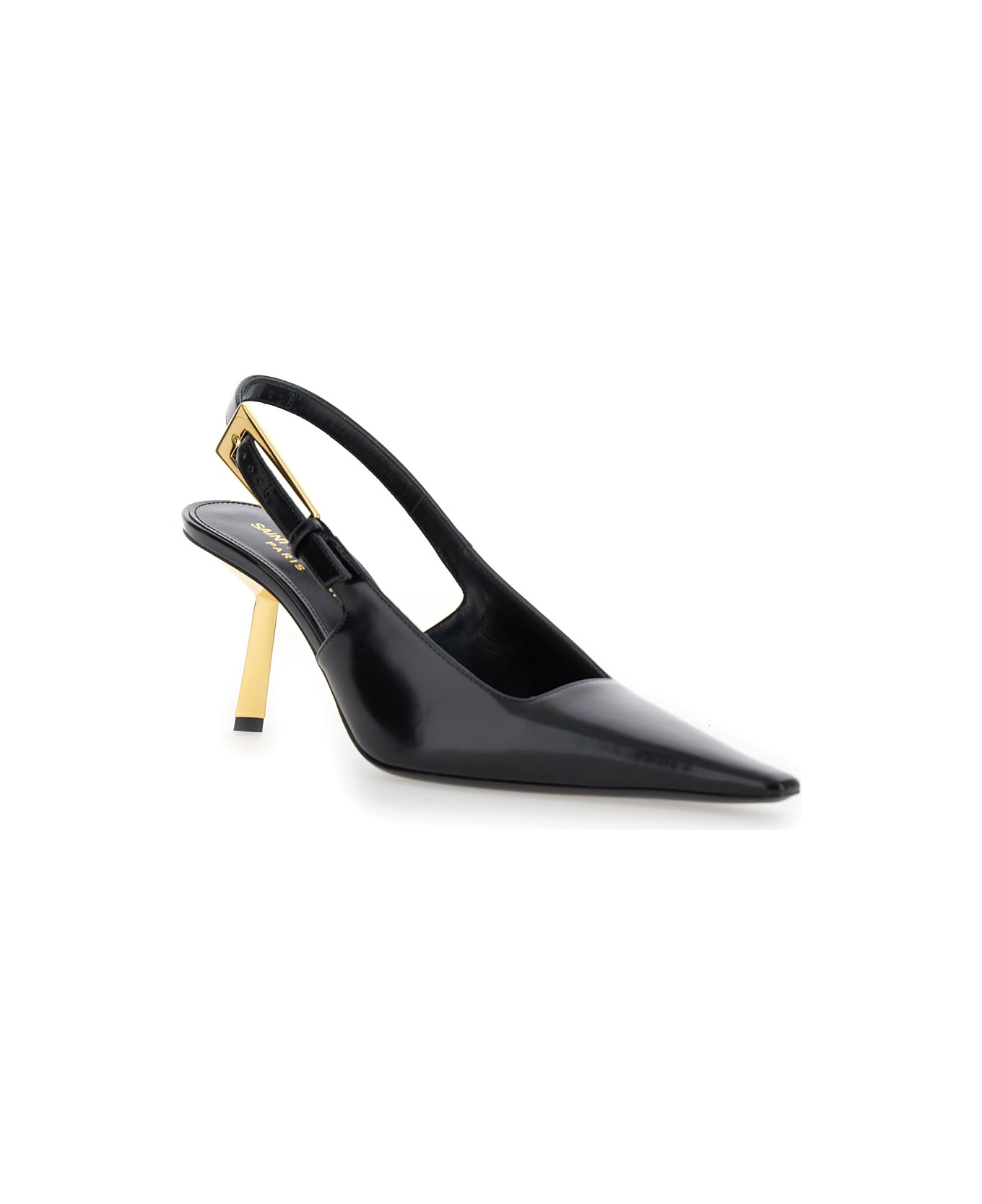 Saint Laurent Lee 75 Slingback Golden Heel Cuir Vernis Gloss - Black