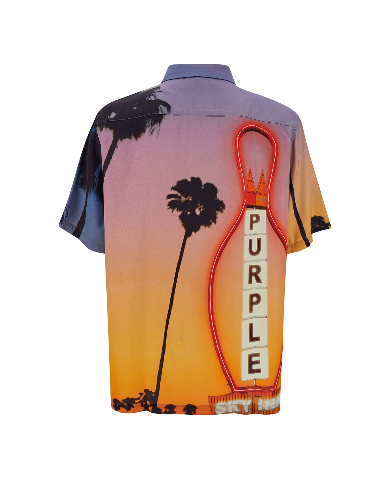 Purple Brand Multicolor Bowling Shirt With Blue Sky Inn Print In Viscose Man - Multicolor