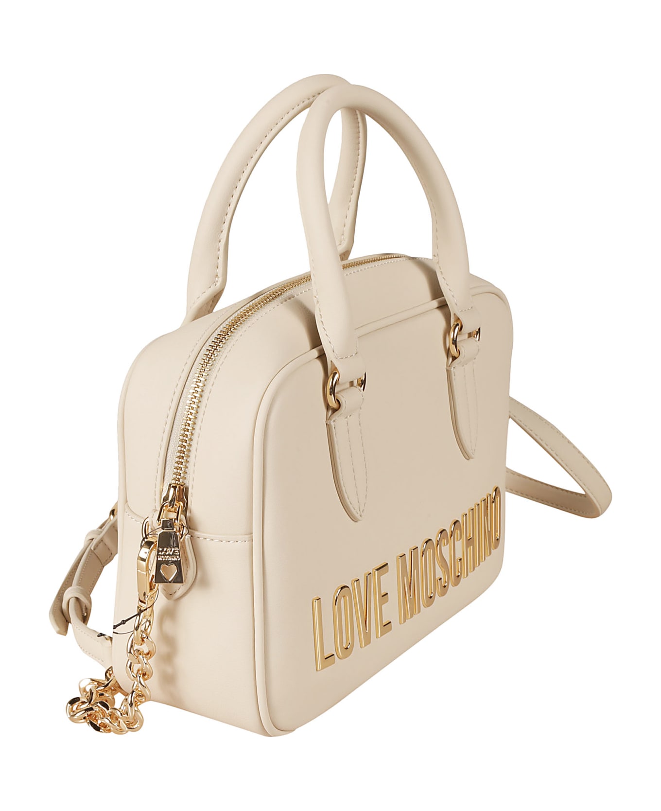 Love Moschino Round Top Handle Logo Embossed Shoulder Bag - Ivory