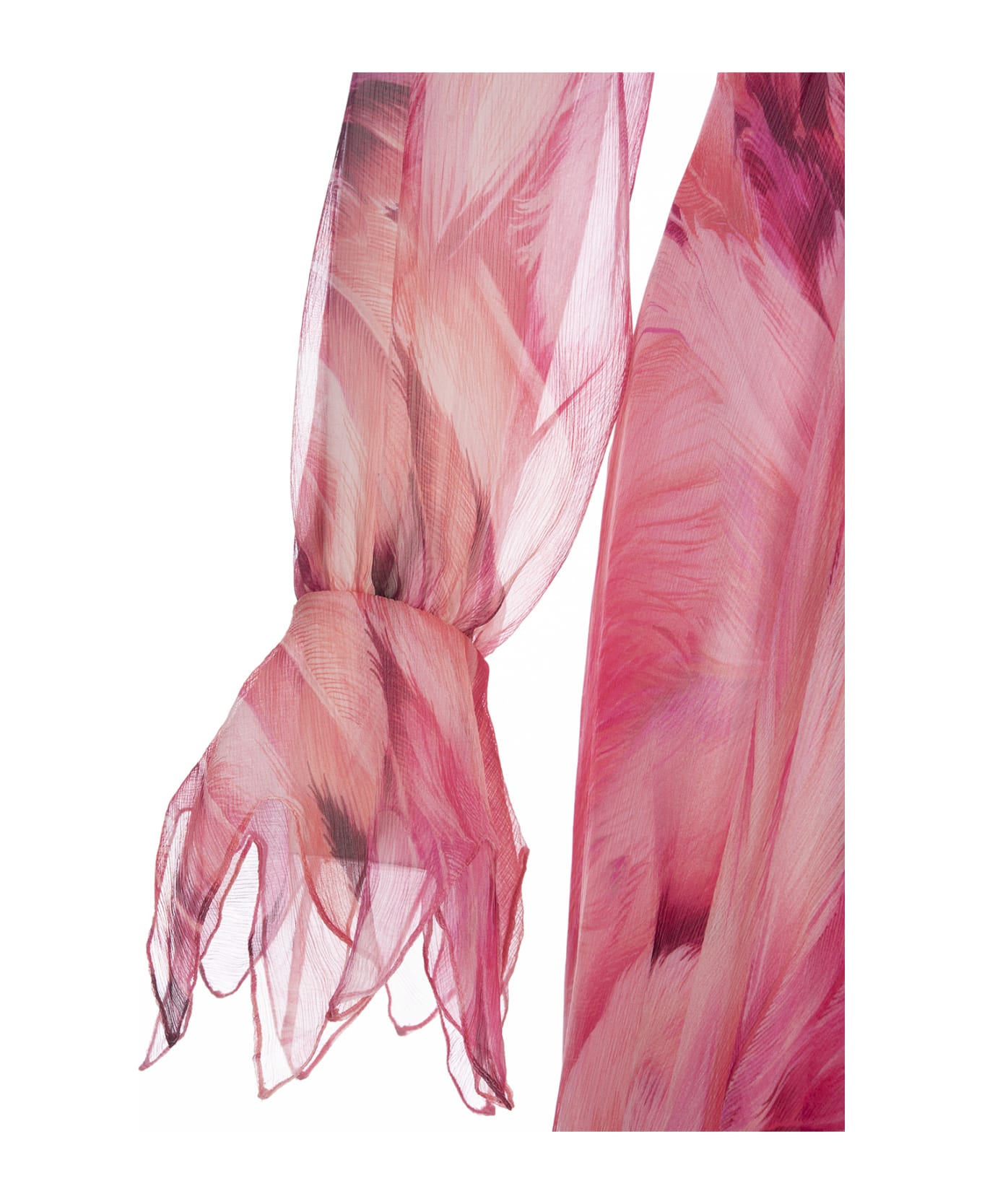 Roberto Cavalli Long Dress With Pink Plumage Print - Pink