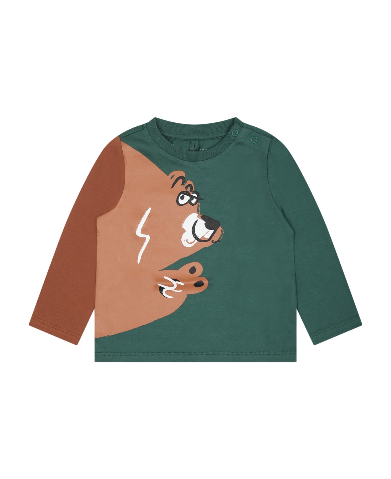 Stella McCartney Kids Green T-shirt For Baby Boy With Logo And Print - Green