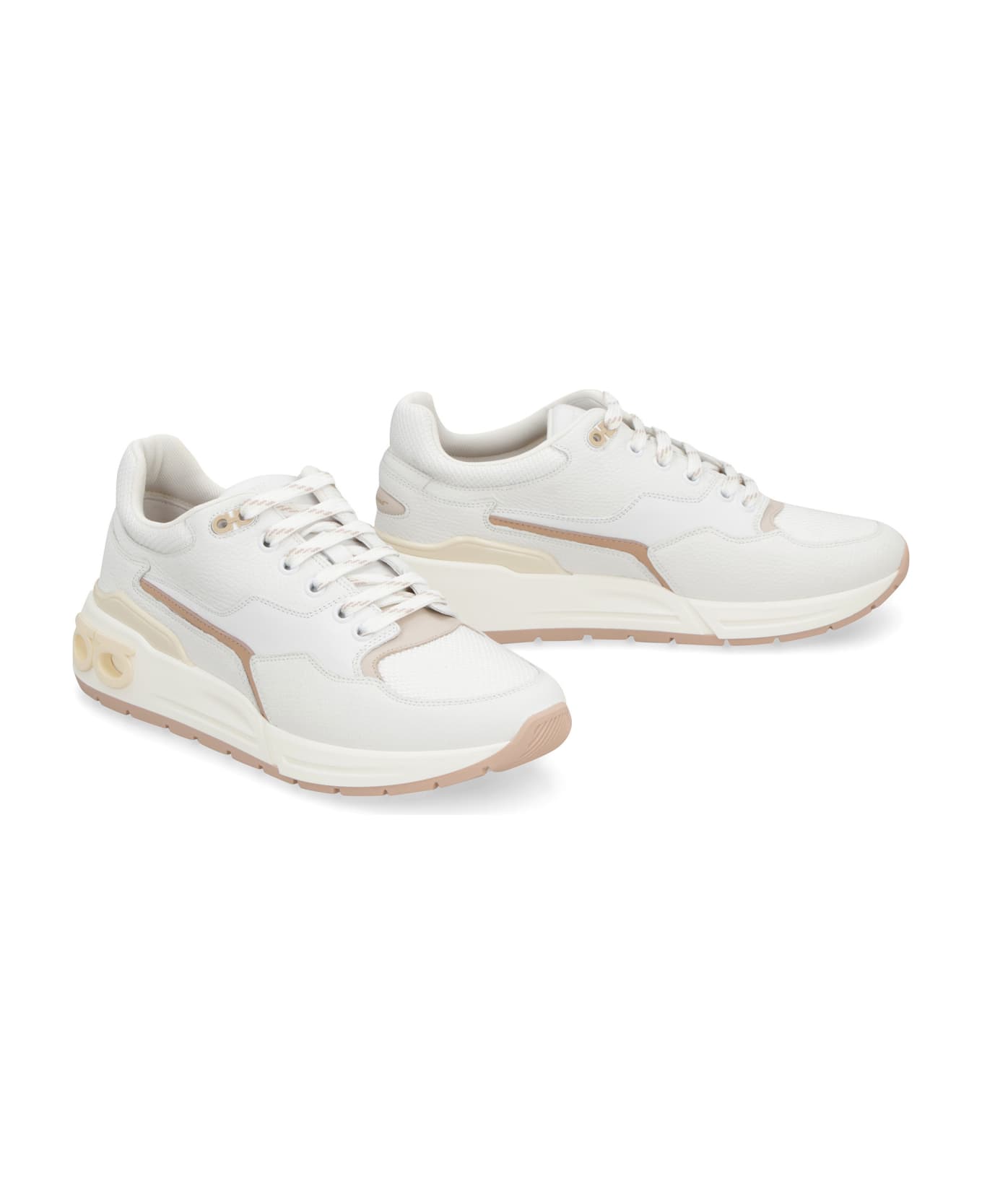 Ferragamo Leather And Fabric Low-top Sneakers - White