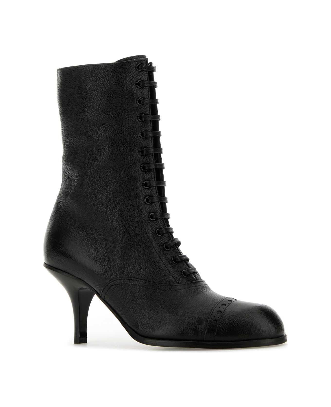 Miu Miu Black Leather Ankle Boots - NERO