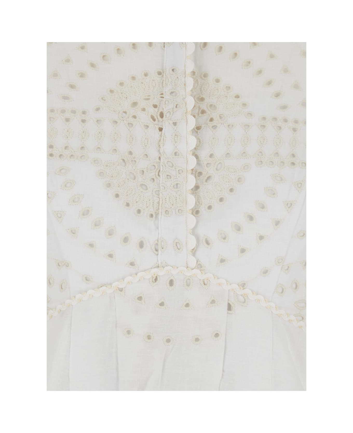 Charo Ruiz 
asahi
 White Dress With All-over Embroidery Design And Pleated Skirt In Cotton And Linen Blend Woman - WHITE