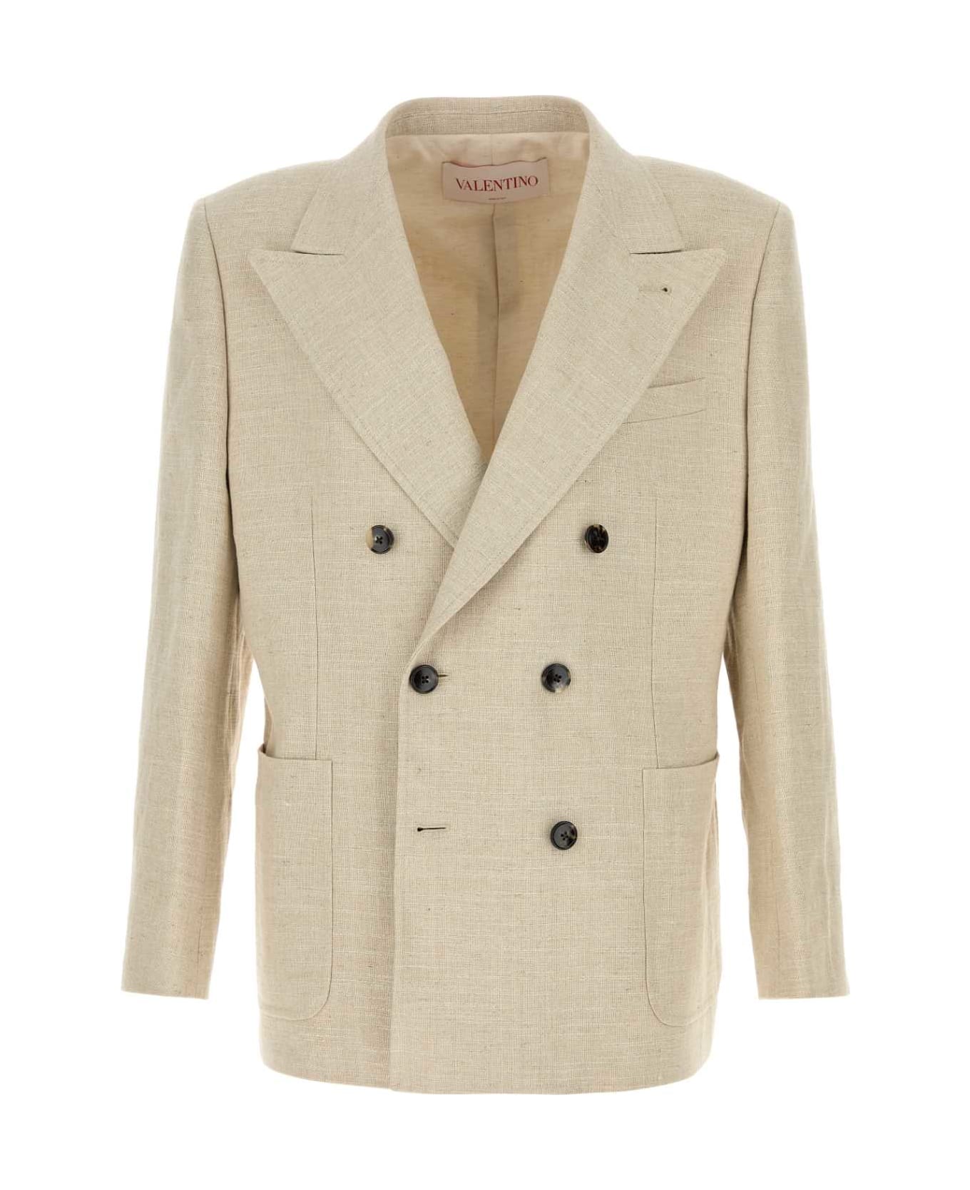 Valentino Garavani Beige Linen Blend Blazer - NATURALE