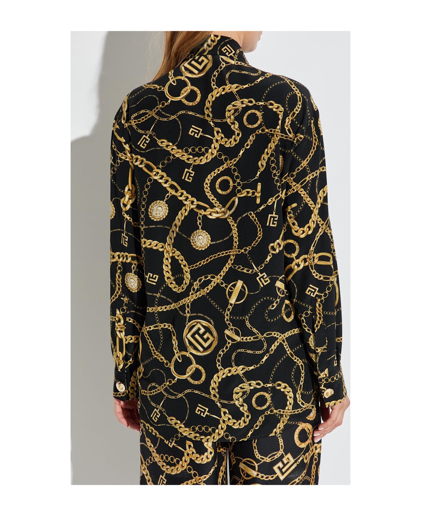Balmain Silk Shirt With Print - Ead Noir Or