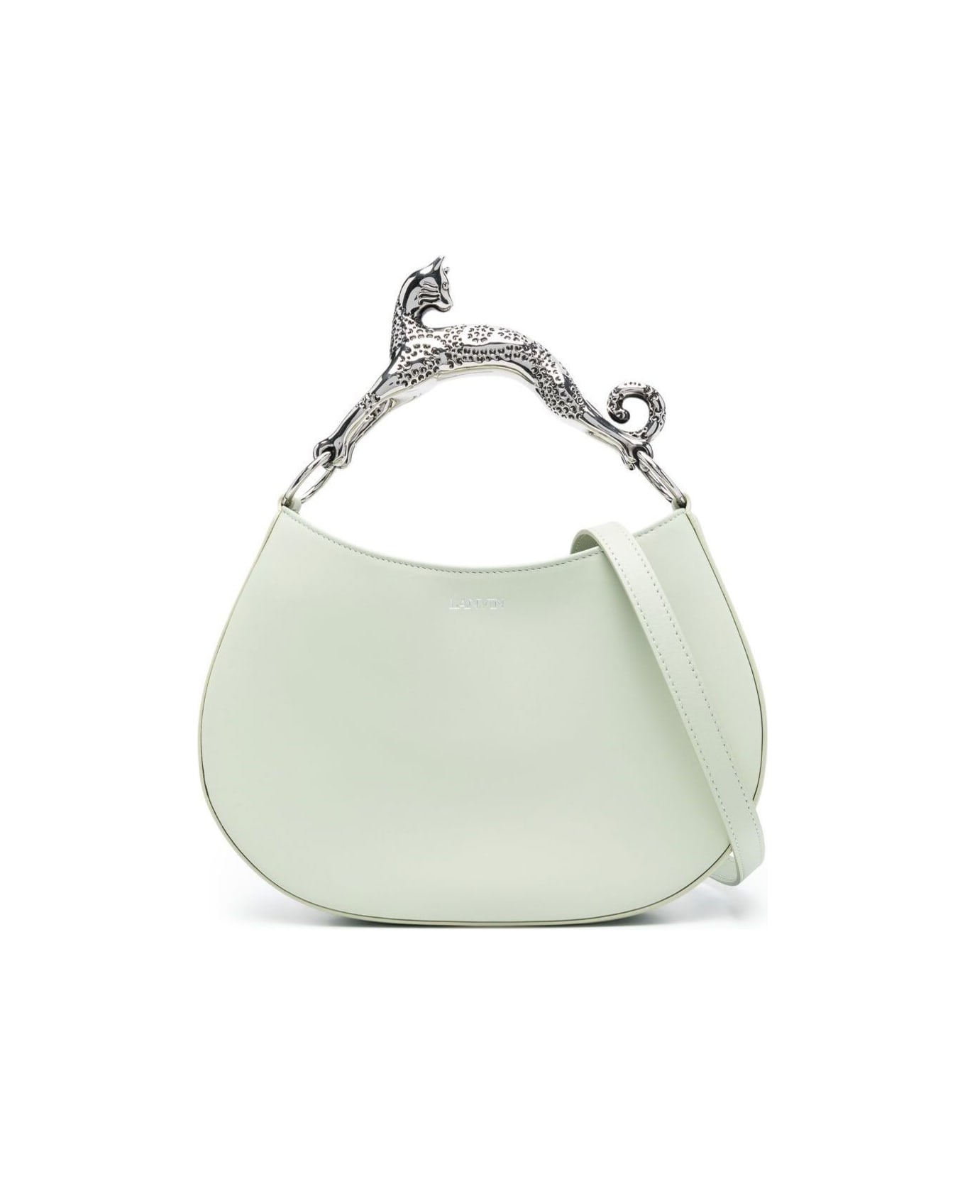 Lanvin Light Green Hobo Cat Bag With Embellished Metal Handle In Leather Woman - SAGE
