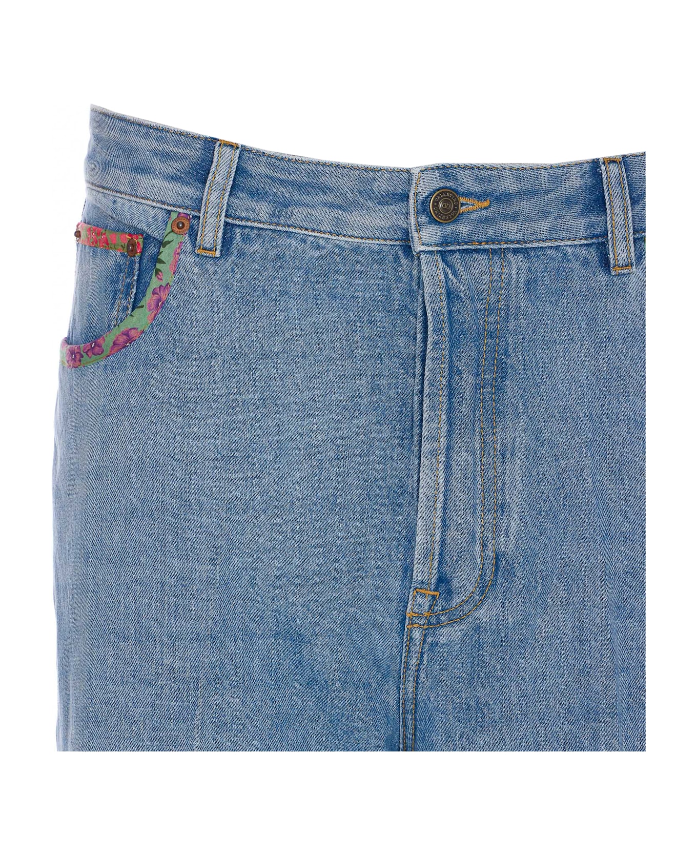 Valentino Garavani Floral Print Hem Denim Trousers - Blue