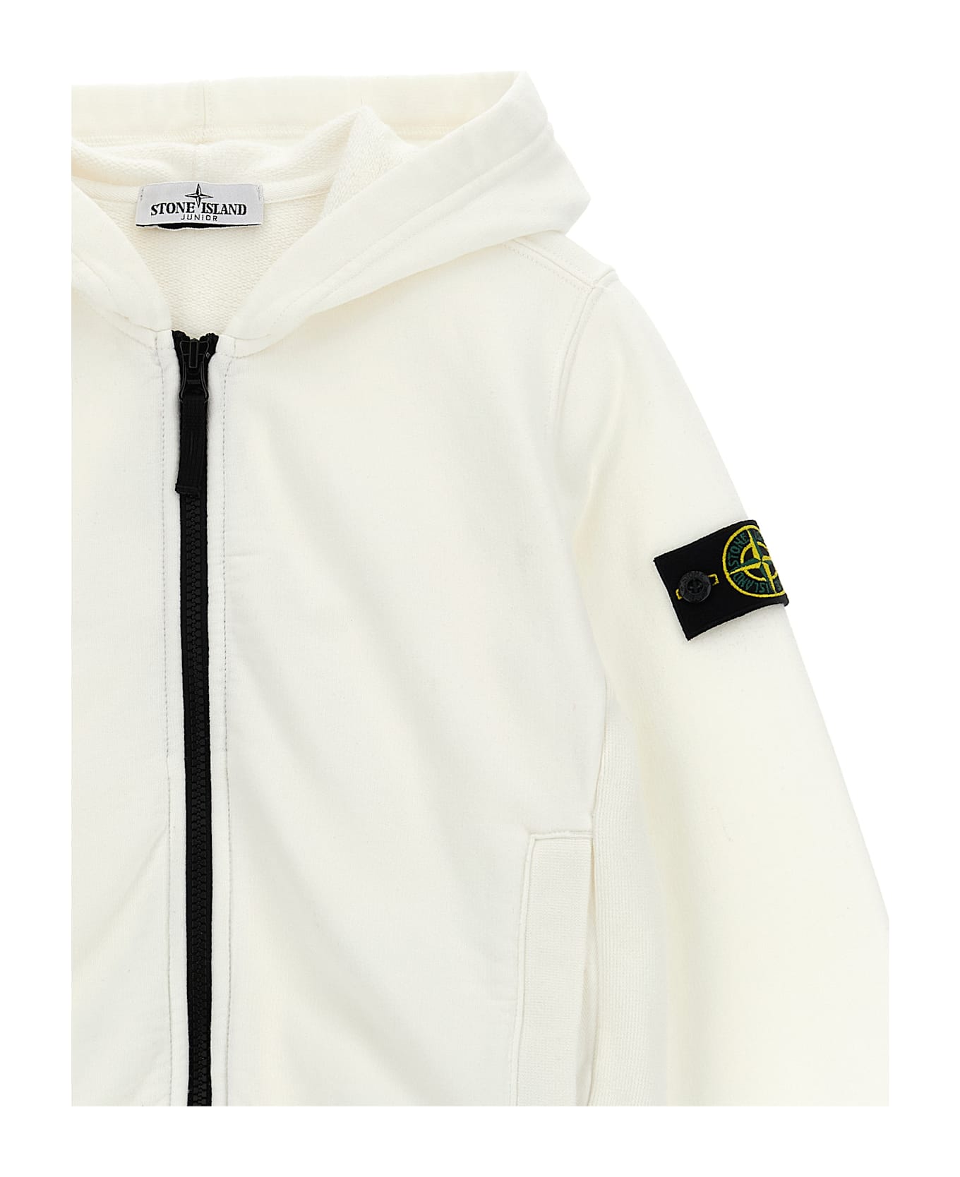 Stone Island Junior Logo Badge Hoodie - White