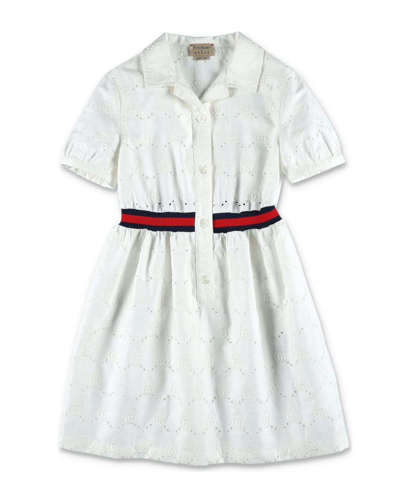 Gucci Allover Logo Embroidered Shirt Dress - Bianco