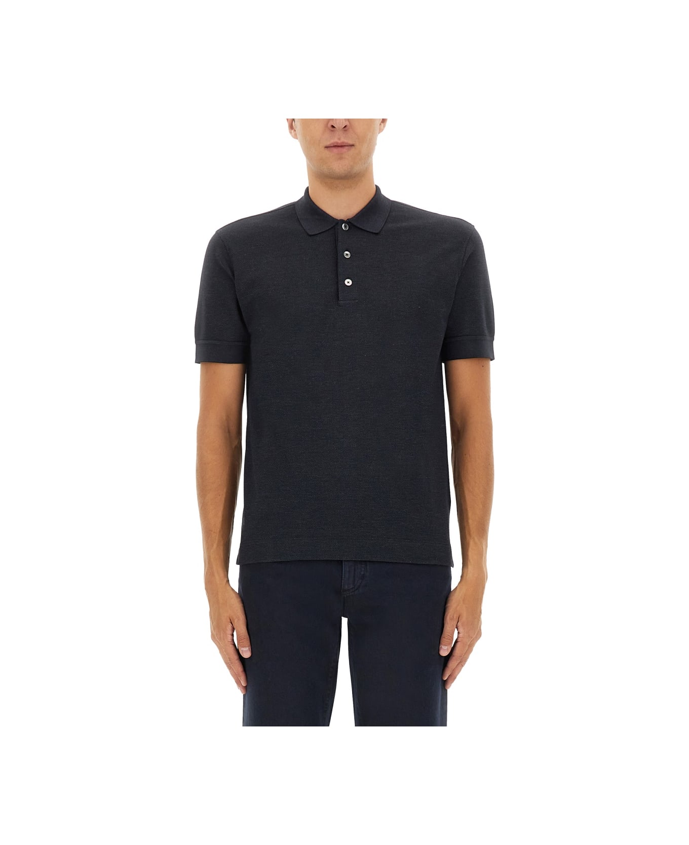 Zegna Cotton Blend Polo Shirt - BLACK