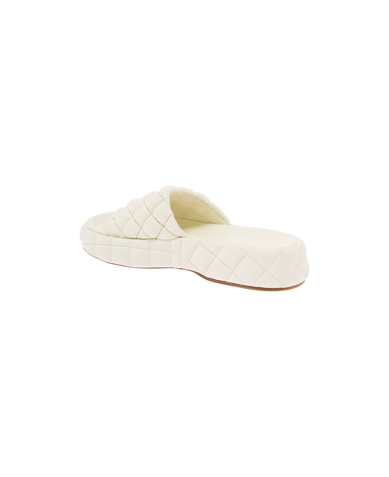 Bottega Veneta White Quilted Leather Slide Sandals Bottega Veneta Woman - White