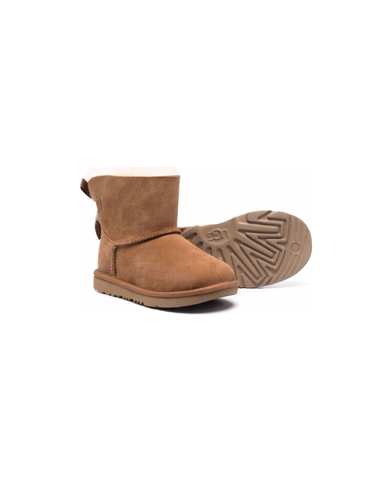 UGG 'mini Bailey Bow' Brown Boots With Bow Detail In Leather Girl - Brown