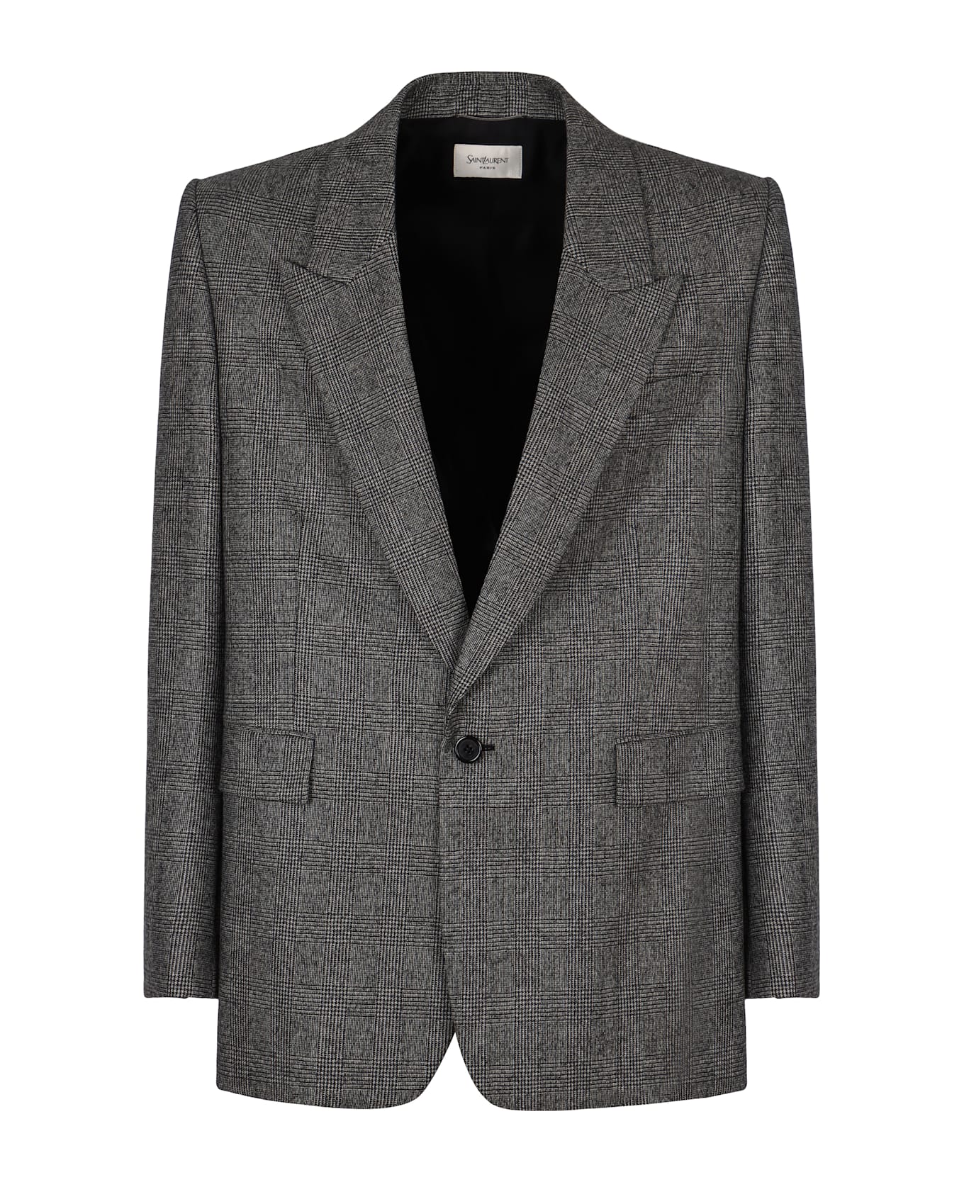 Saint Laurent Flannel Jacket Made Of Wool In Prince Of Wales - grey