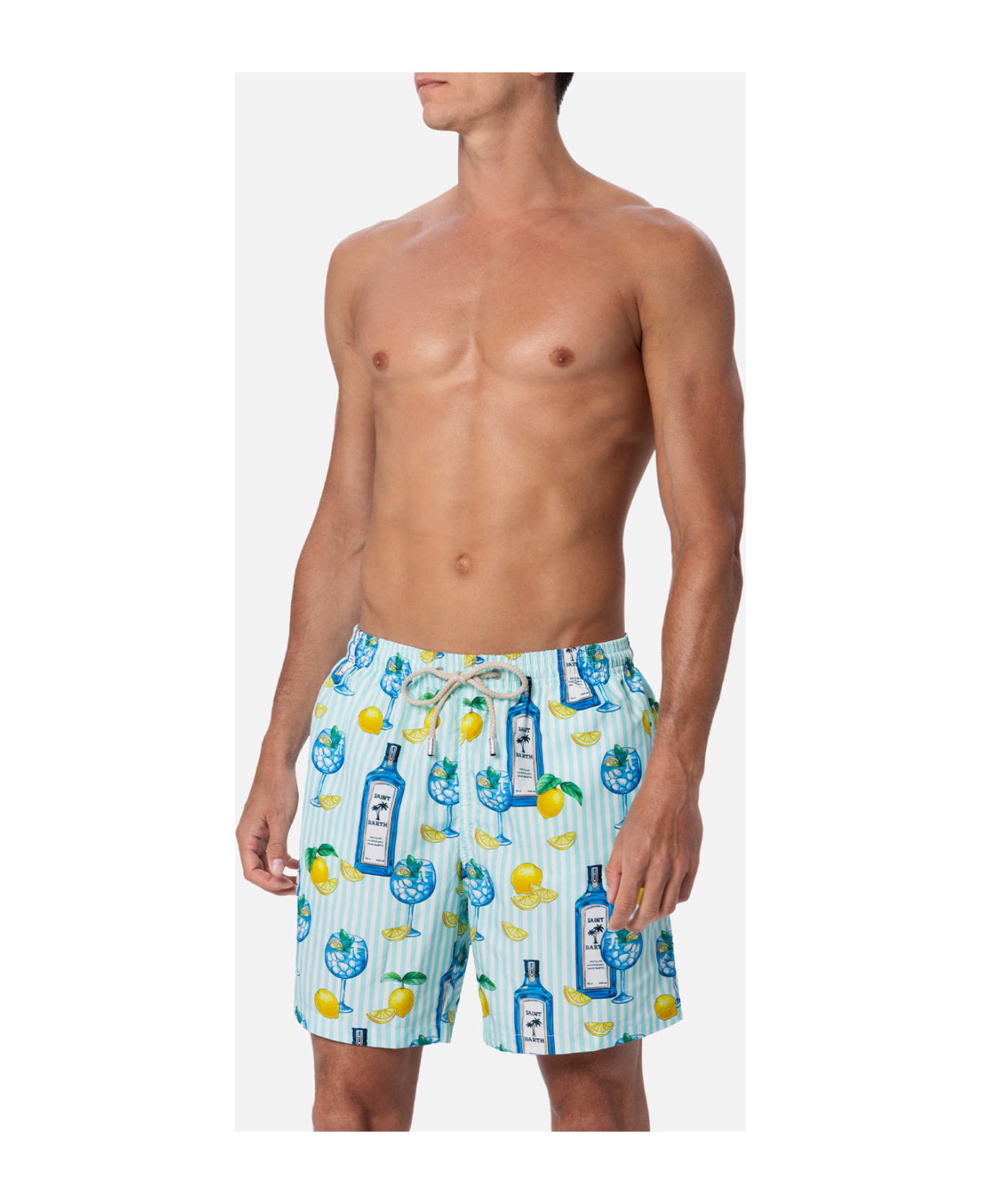 MC2 Saint Barth Man Lightweight Fabric Swim-shorts Lighting With Gin Tonic Print - GREEN