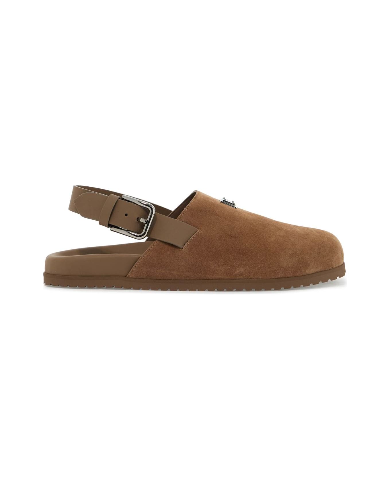 Dolce & Gabbana Suede Leather Clogs With Logo Plate - NOCCIOLA (Brown)