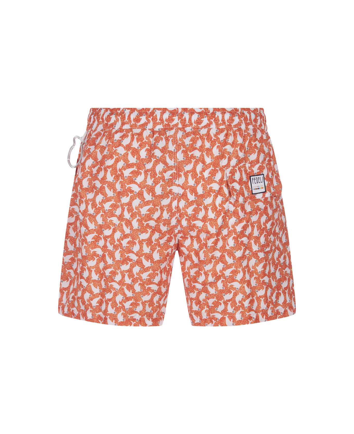 Fedeli Orange Swim Shorts With Seals Pattern - Orange