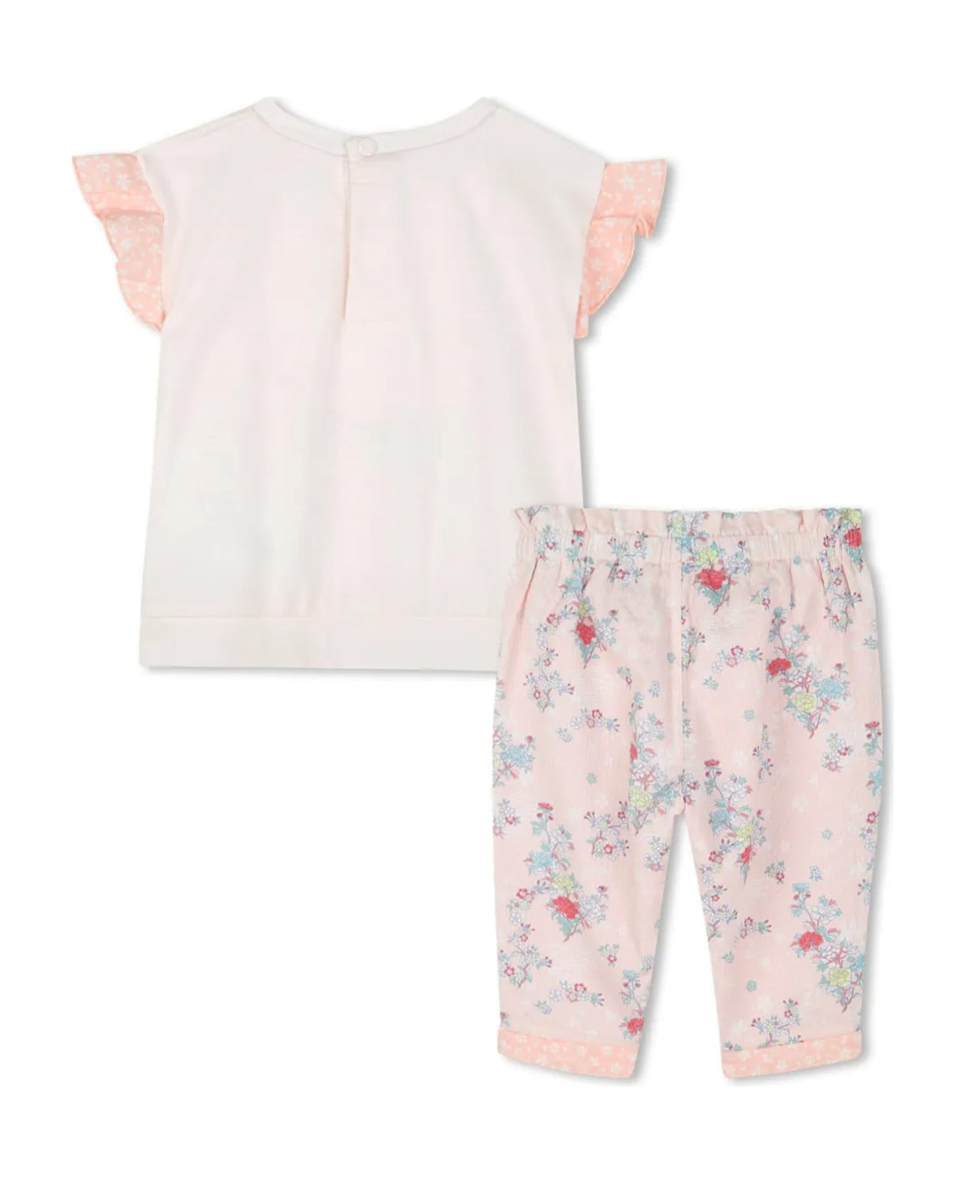 Kenzo Kids Pink Set For Baby Girl With Logo And Flowers - Pink