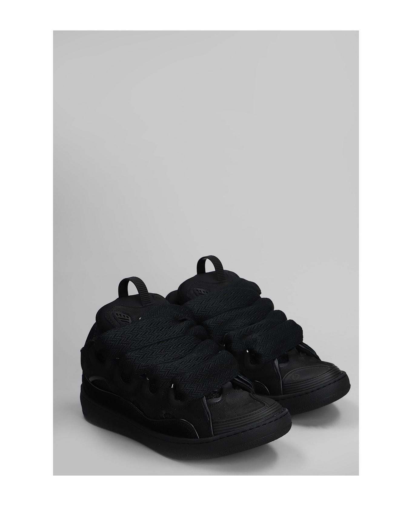 Lanvin Curb Sneakers In Black Suede And Leather - black