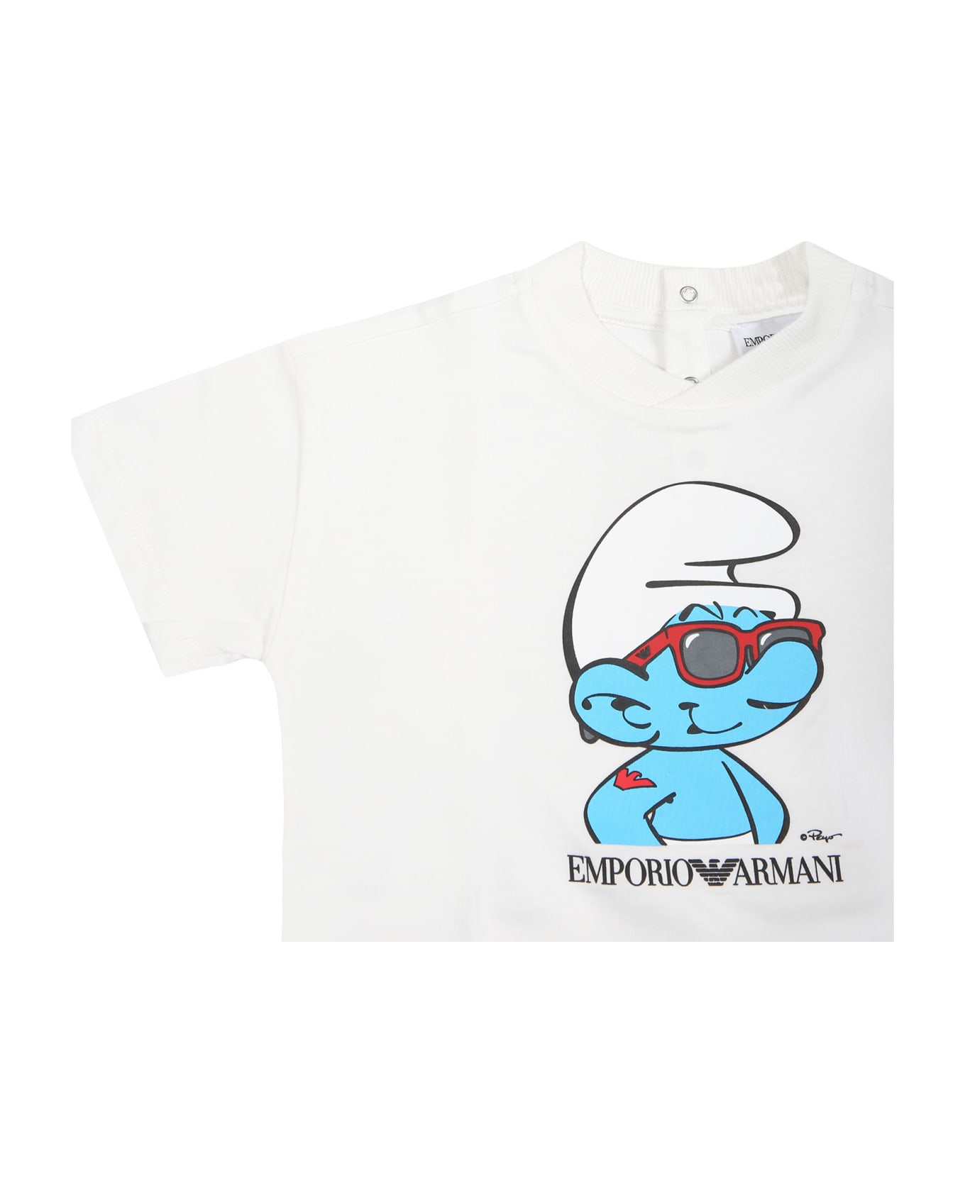 Emporio Armani White T-shirt For Baby Boy With The Smurfs - White