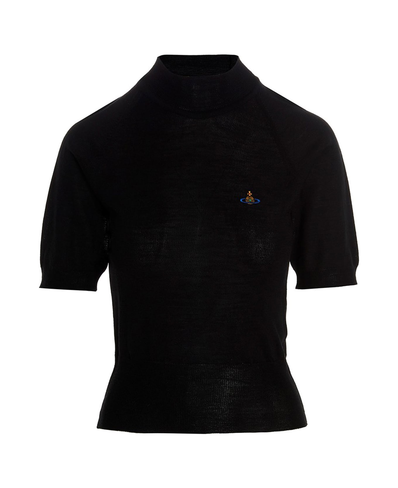 Vivienne Westwood Logo-embroidered Short-sleeve Jumper - BLACK