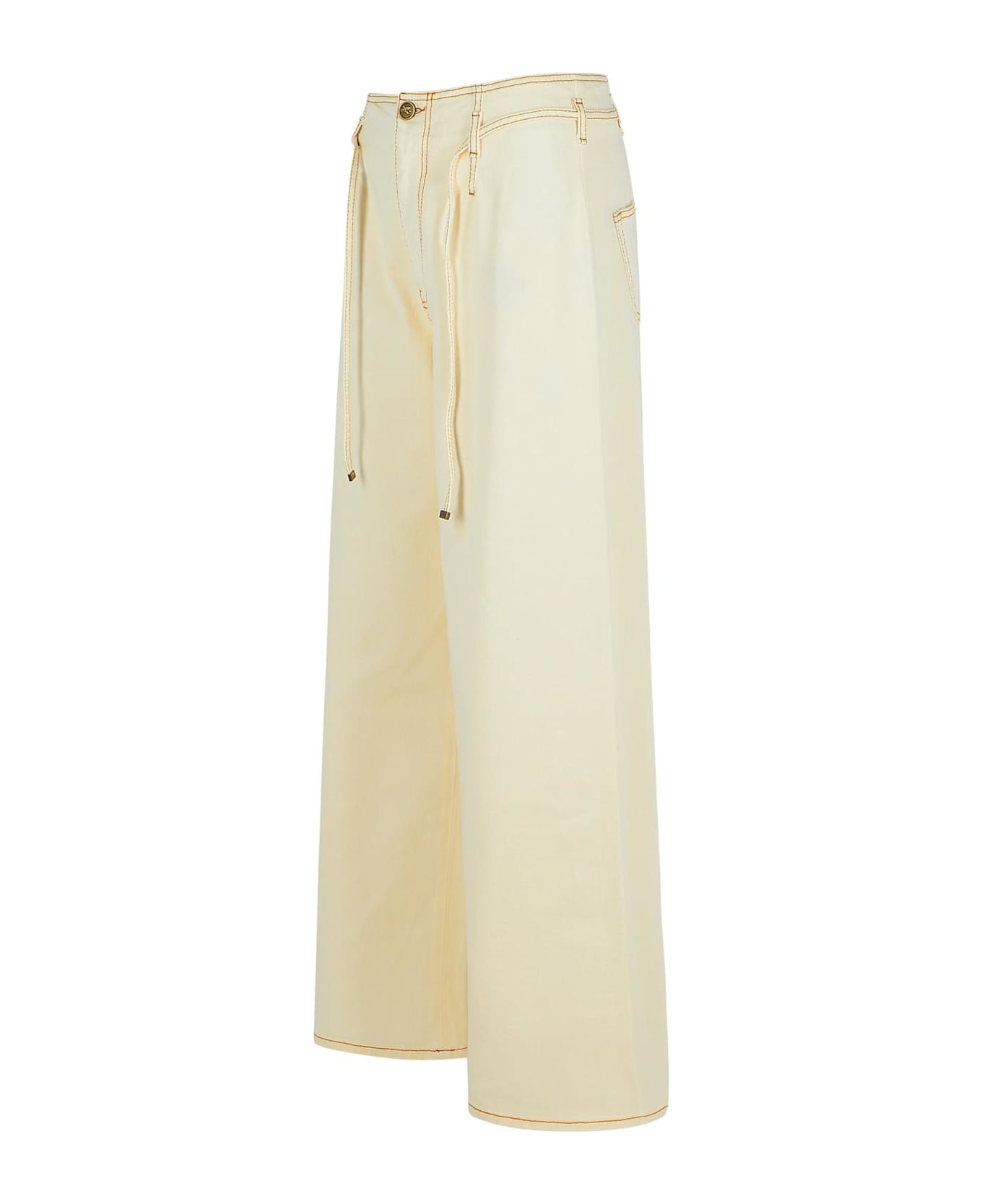 Etro Stretch Cotton Denim Jeans With Belt - Cream