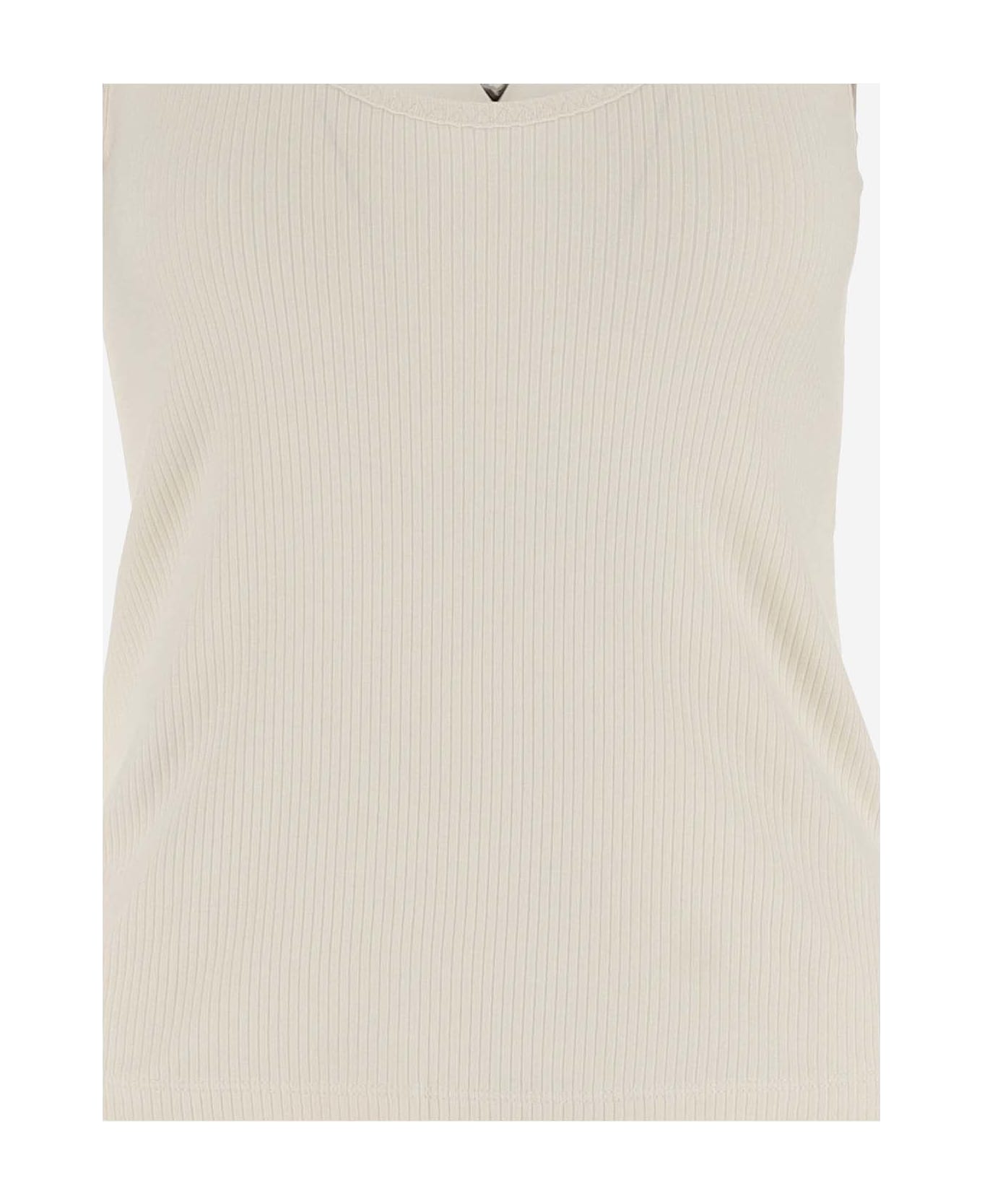 Pinko Cotton Blend Top With Logo - Ivory