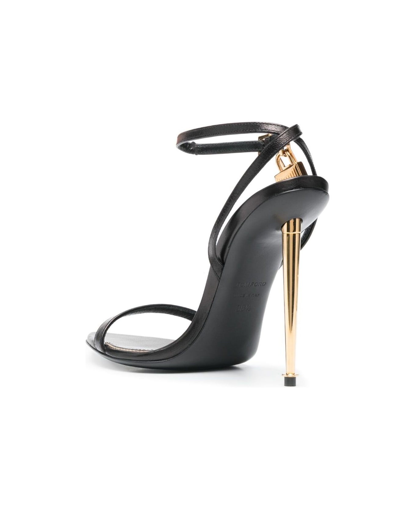 Tom Ford Black Sandals With Metal Heel And Padlock In Leather Woman - Black