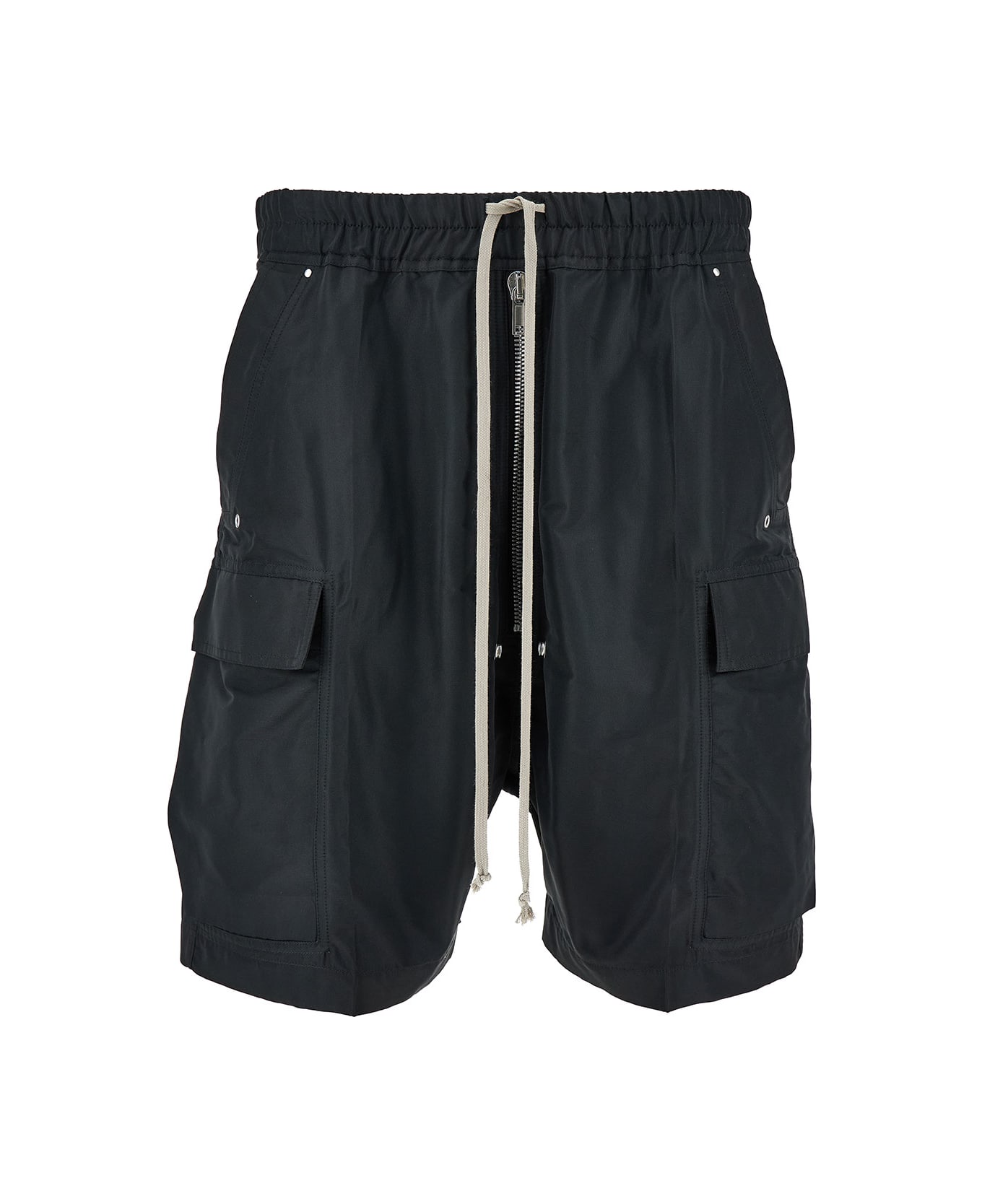 Rick Owens Black Bermuda Shorts With Drawstring And Patch Pockets In Tech Fabric Man - Black