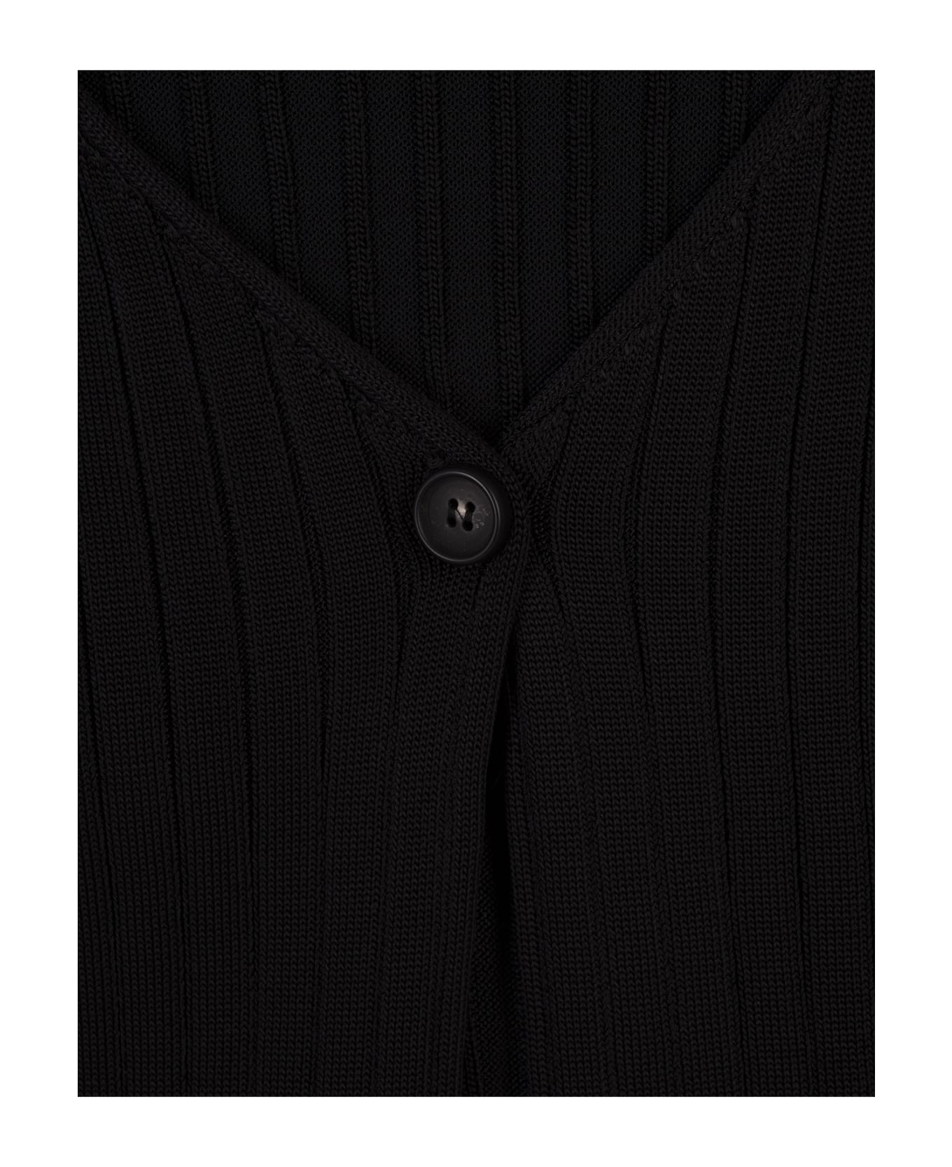 Marni Black Ribbed Knit Short Cardigan - Black
