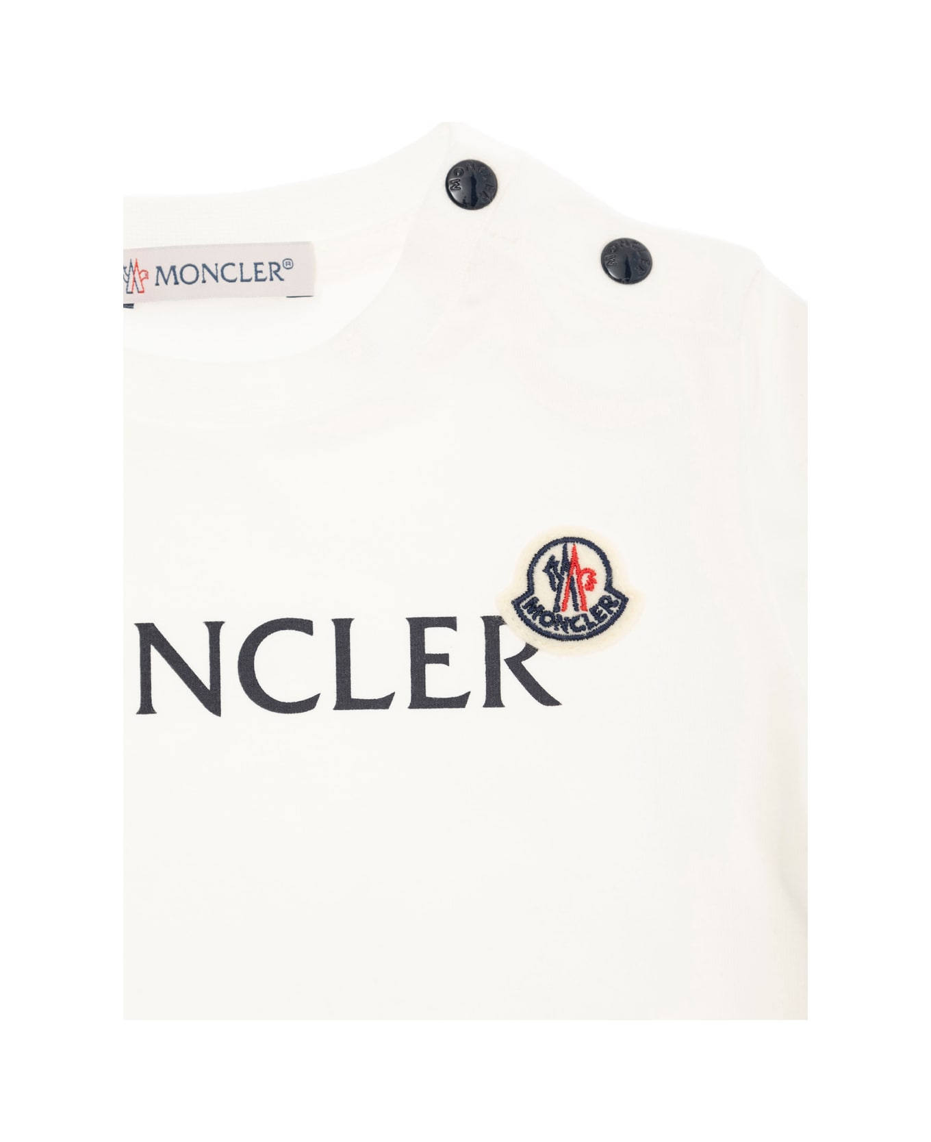 Moncler White T-shirt With Logo Print And Snap Buttons In Stretch Cotton Baby - White