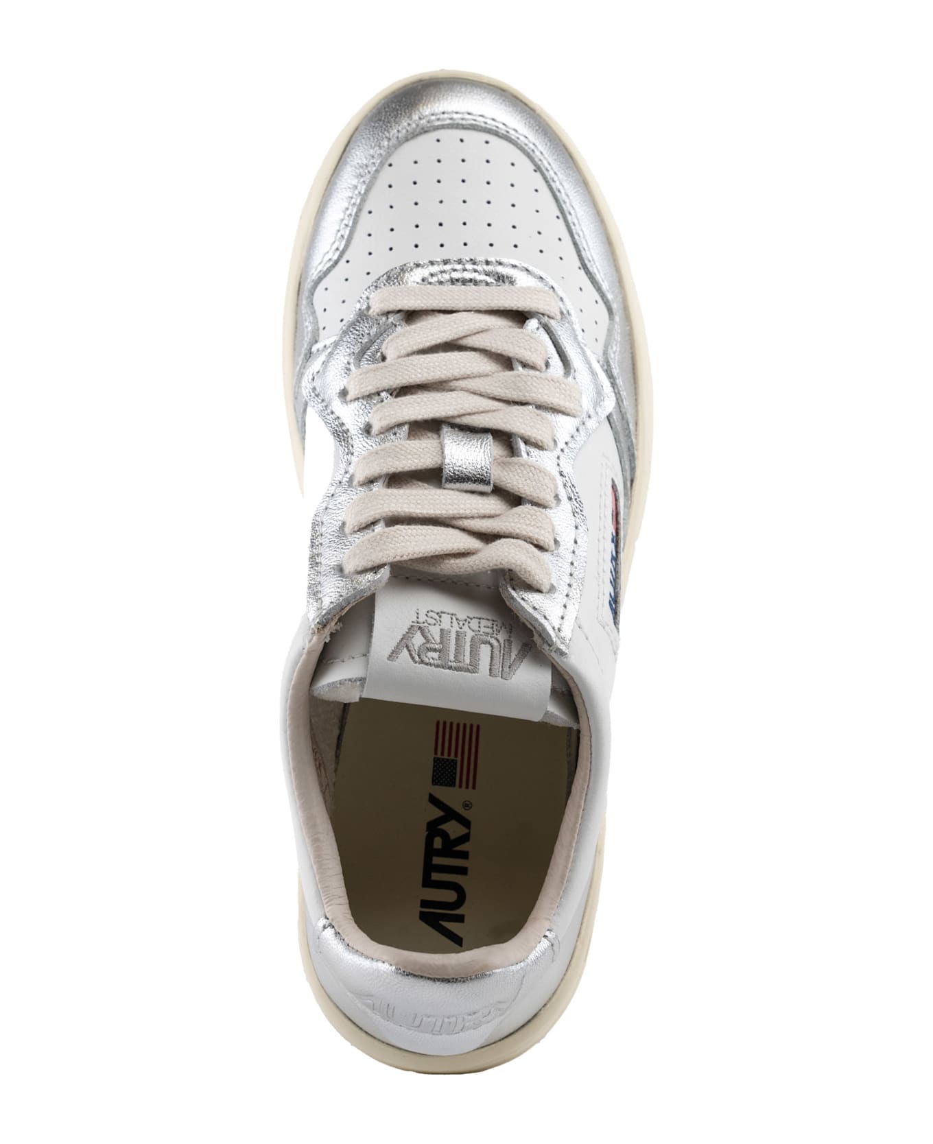Autry Medalist Low Sneakers In Two-tone Leather - Leat/leat wht/silver