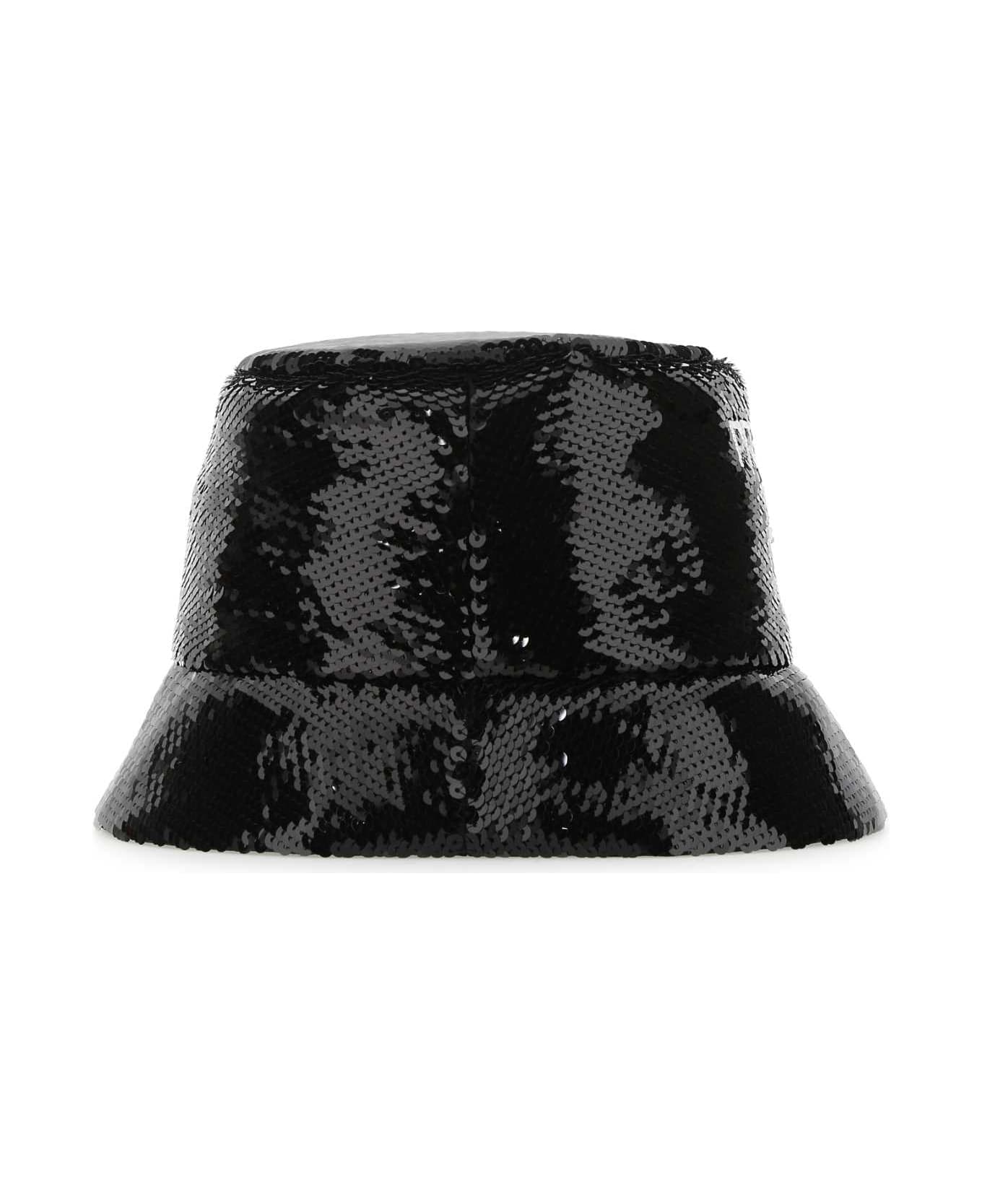 Prada Black Sequins Bucket Hat - F0967 ヘアアクセサリー