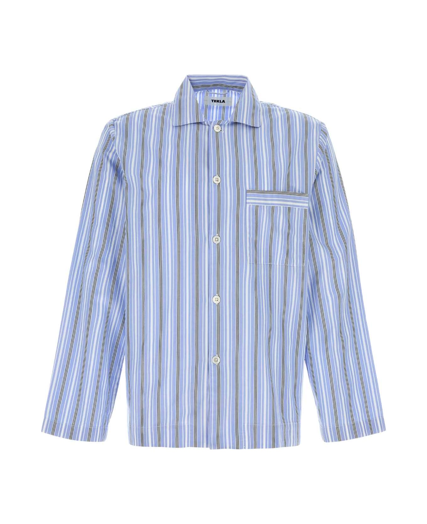 Tekla Embroidered Poplin Oversize Pyjama Shirt - STAVESTRIPES