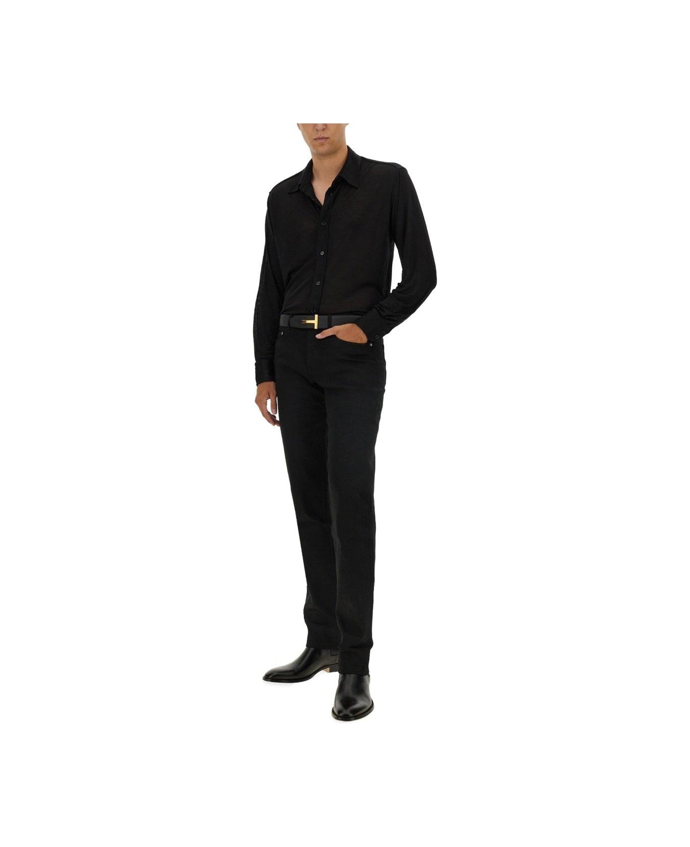 Tom Ford Long-sleeved Straight Hem Shirt - BLACK