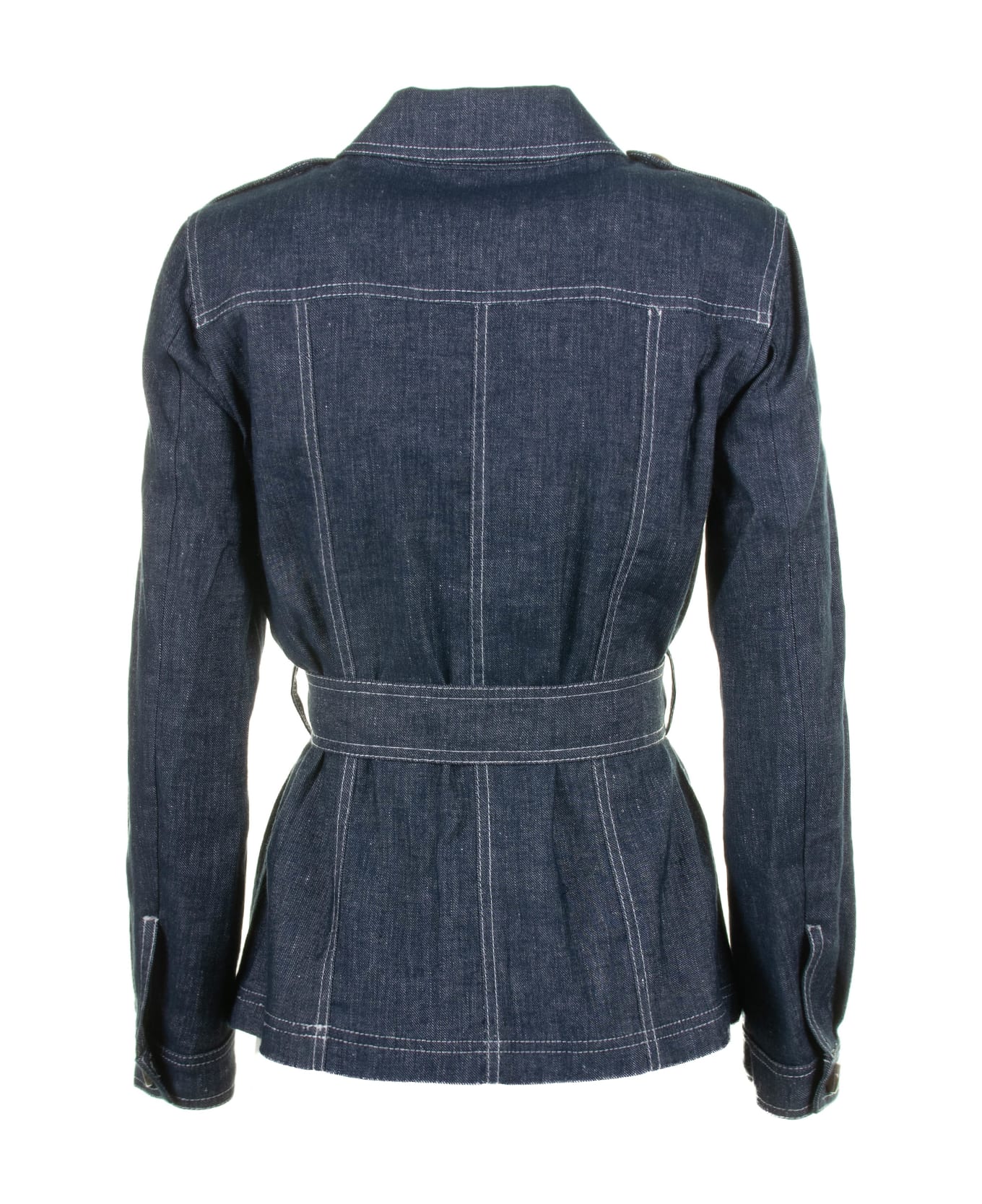 Marella Blue Denim Jacket With Belt - Blu ジャケット