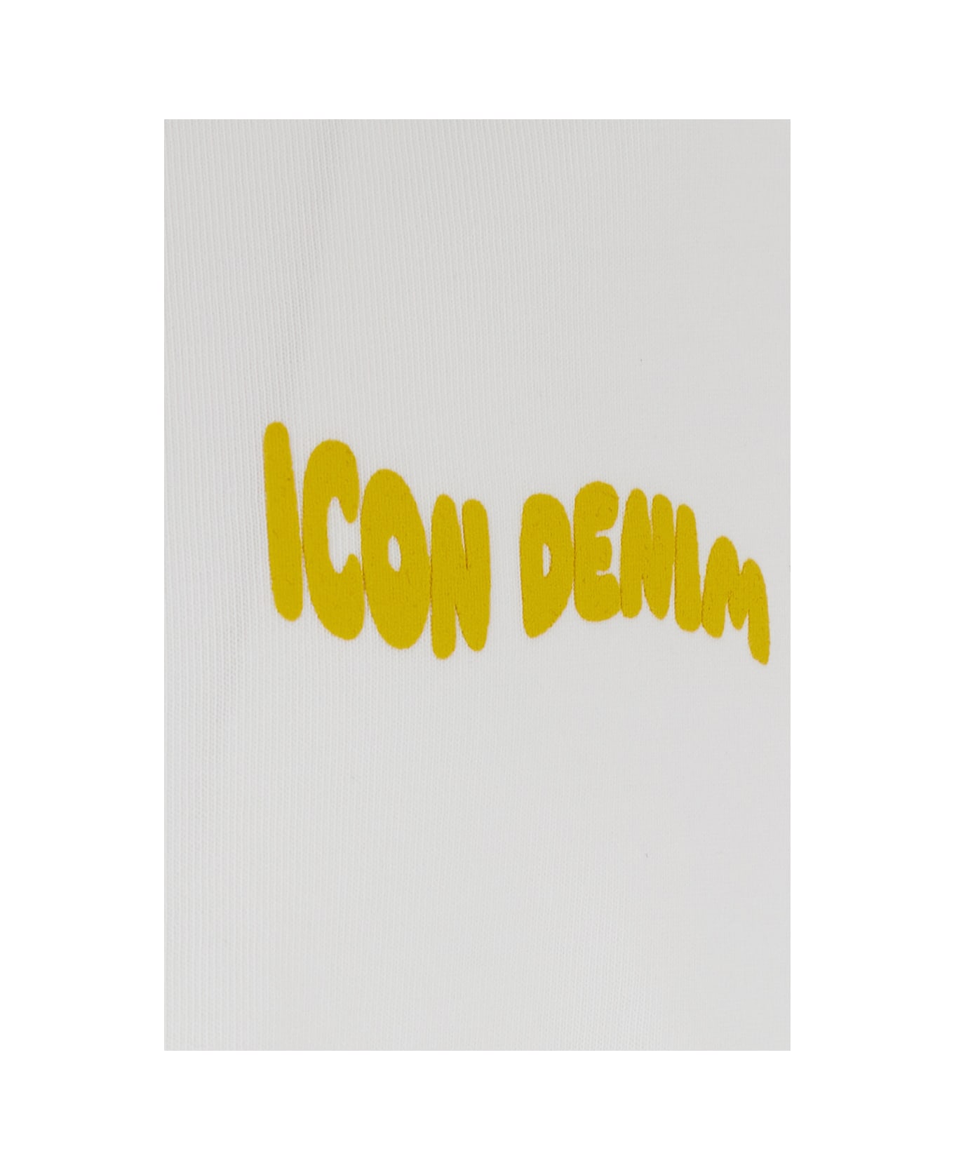 Icon Denim White Crewneck T-shirt With Logo Lettering On The Front In Cotton Man - White
