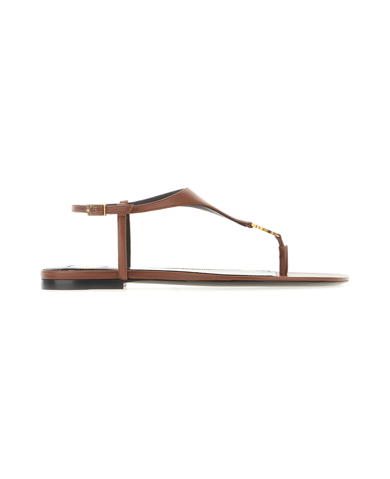 Saint Laurent Brown Leather Thong Sandals - AESTHETIC BROWN
