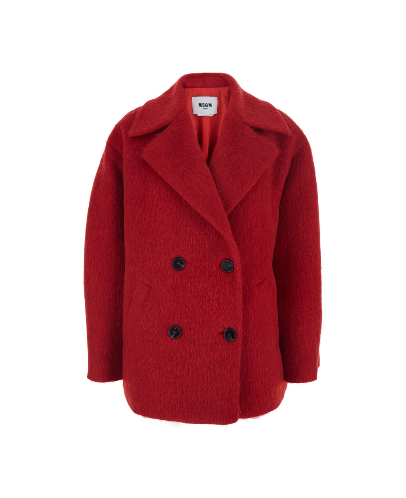 MSGM Red Double-breasted Coat With Wide Notched Revers In Wool Blend Woman - Red