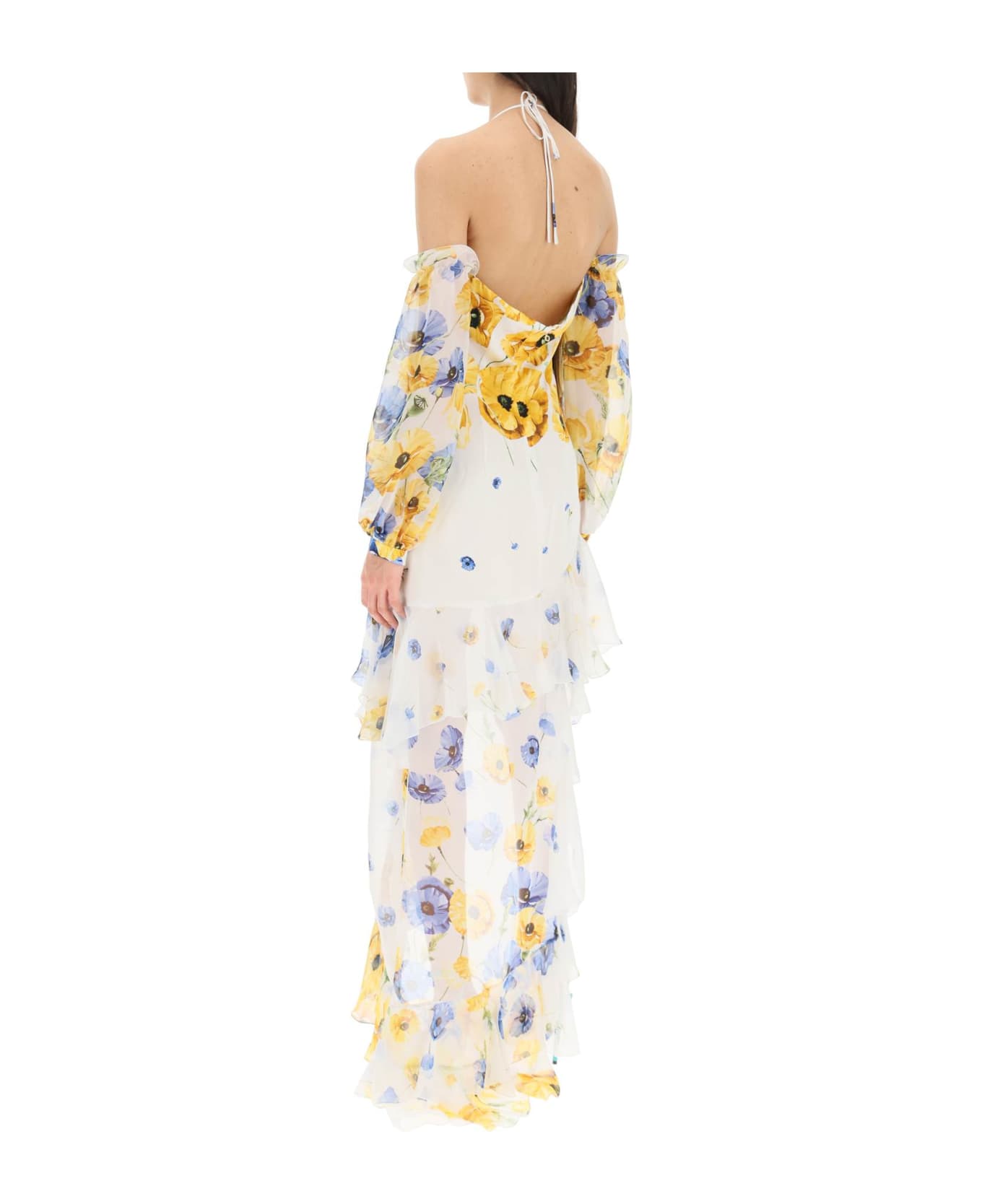 Raquel Diniz 'luna' Asymmetric Silk Dress - YELLOW BLUE BLOSSOM (White)
