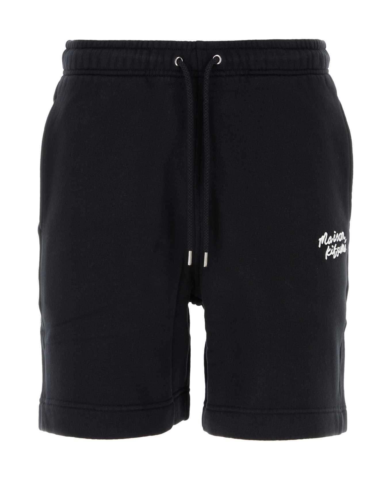 Maison Kitsuné Black Cotton Bermuda Shorts - BLACKWHITE