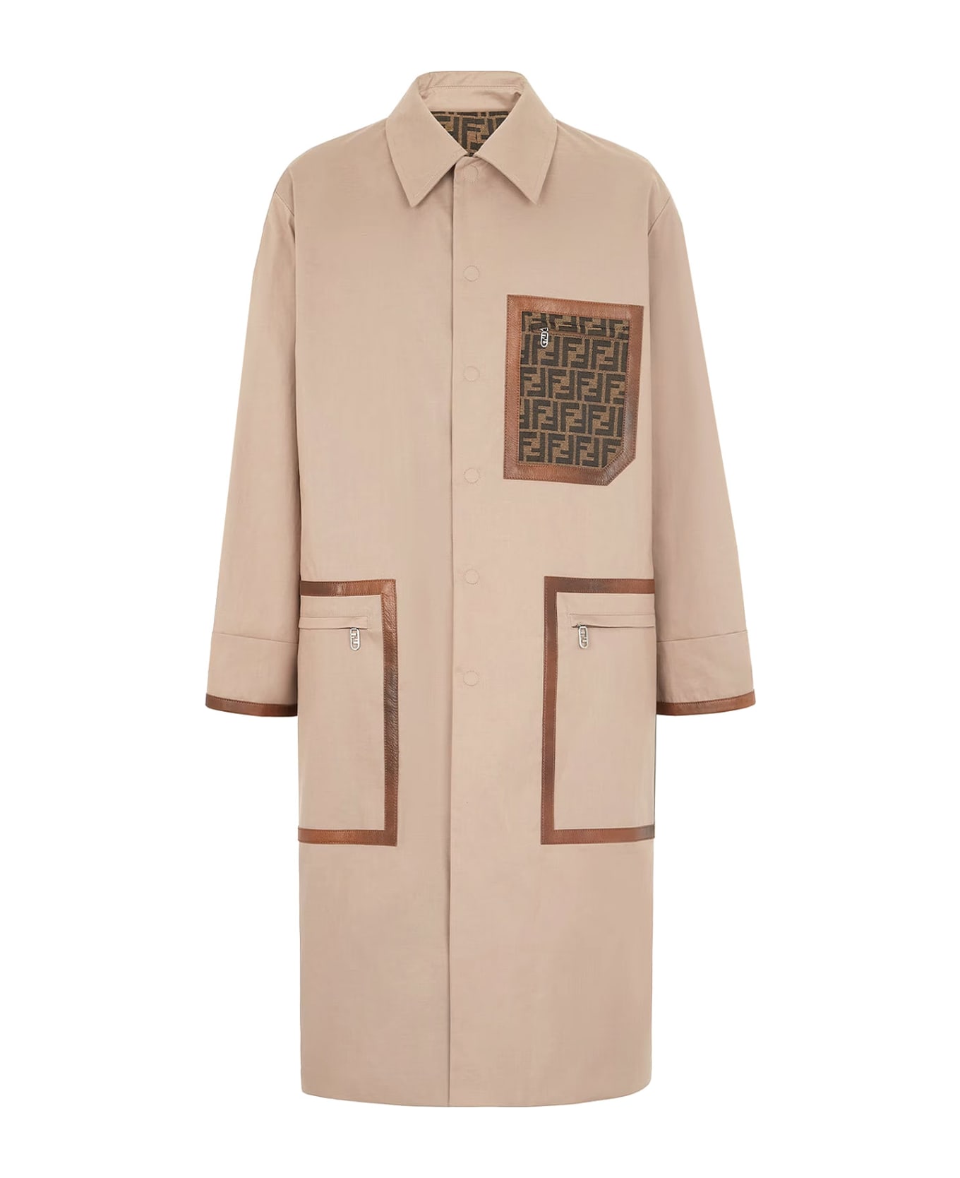 Fendi Cotton Trench With Leather Profiles - Beige コート