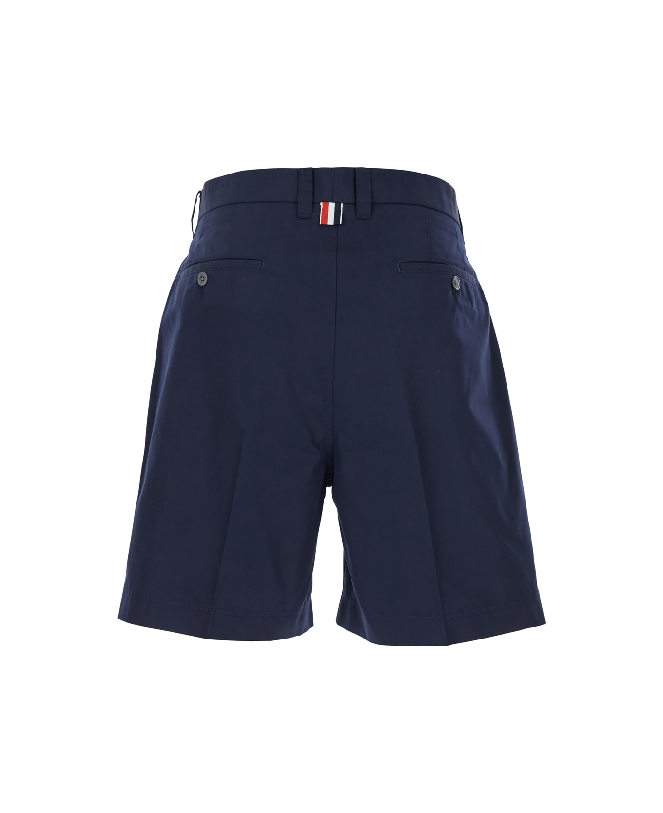 Thom Browne Blue Bermuda Pants With Logo Patch On The Rear And Belt Loops In Cotton Blend Man - Blu