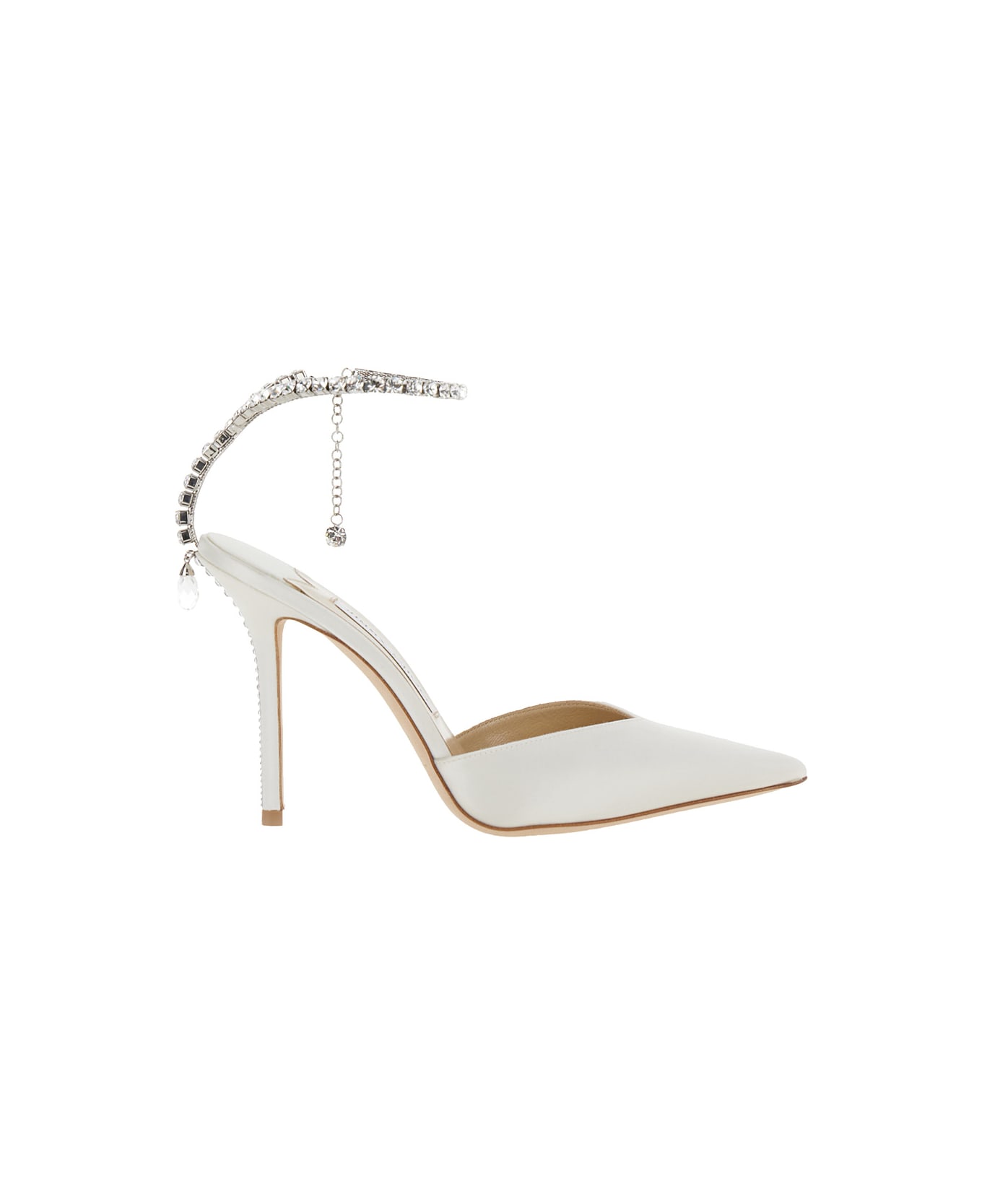 Jimmy Choo 'saeda' White Pointed And Closed Toe Sandals With Rhinestone Chain In Leather Woman - White