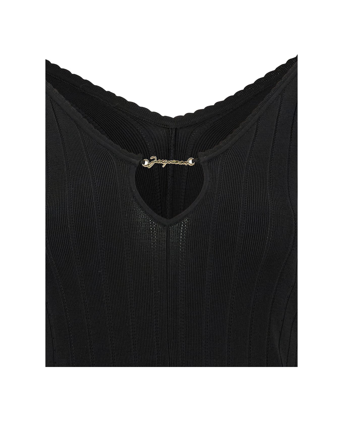 Jacquemus Black Long Sleeve Top With Logo Detail And Cut-out In Viscose Blend Woman - Black