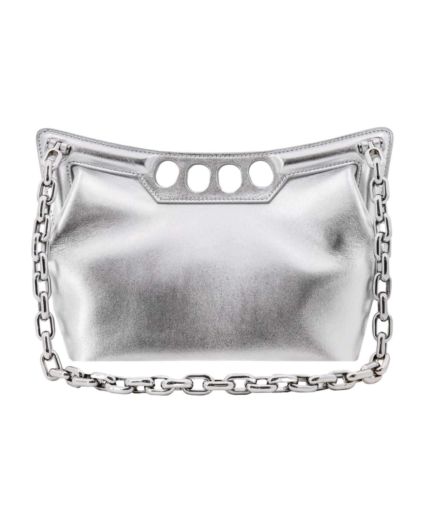Alexander McQueen Laminated Logo Printed Shoulder Bag - Silver