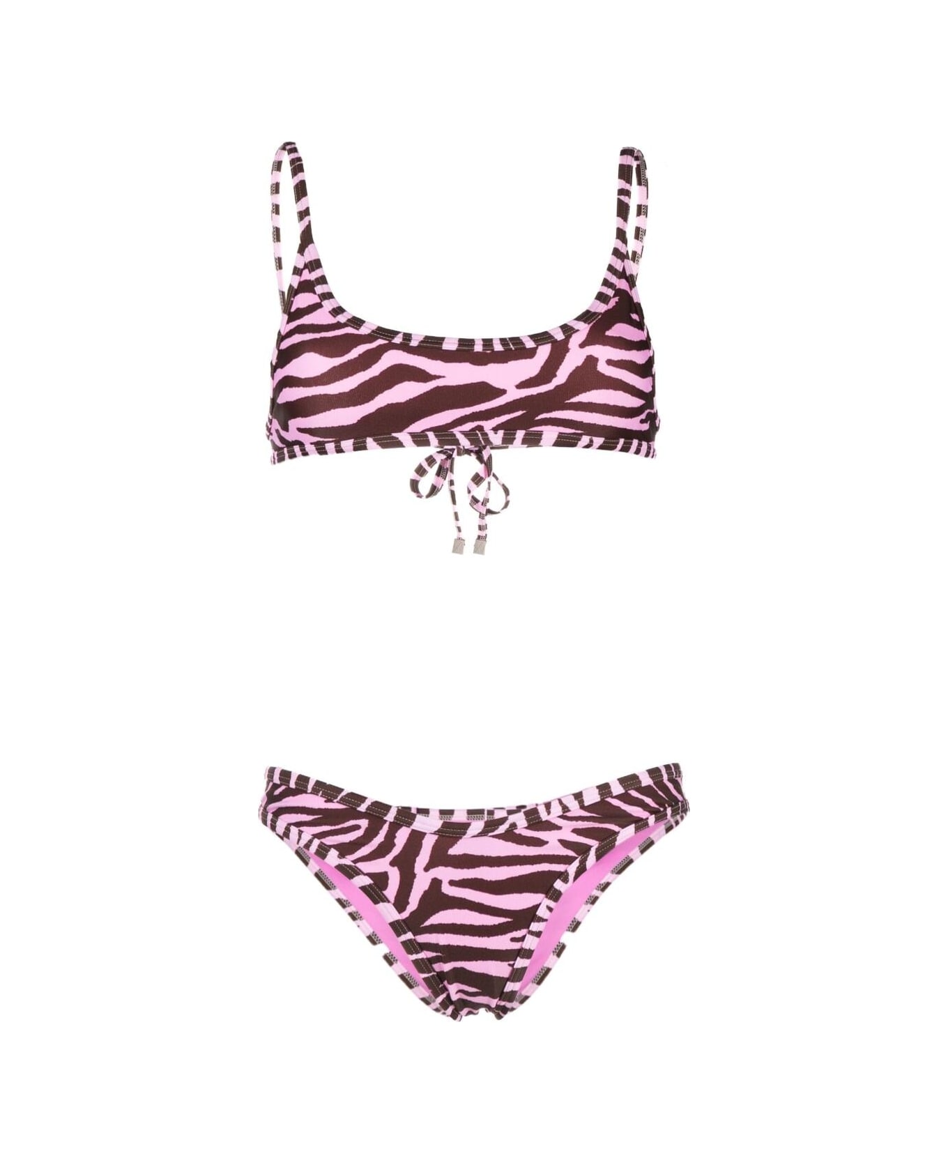 The Attico Zebra Print Bikini Set In Pink Technical Fabric Woman - Pink