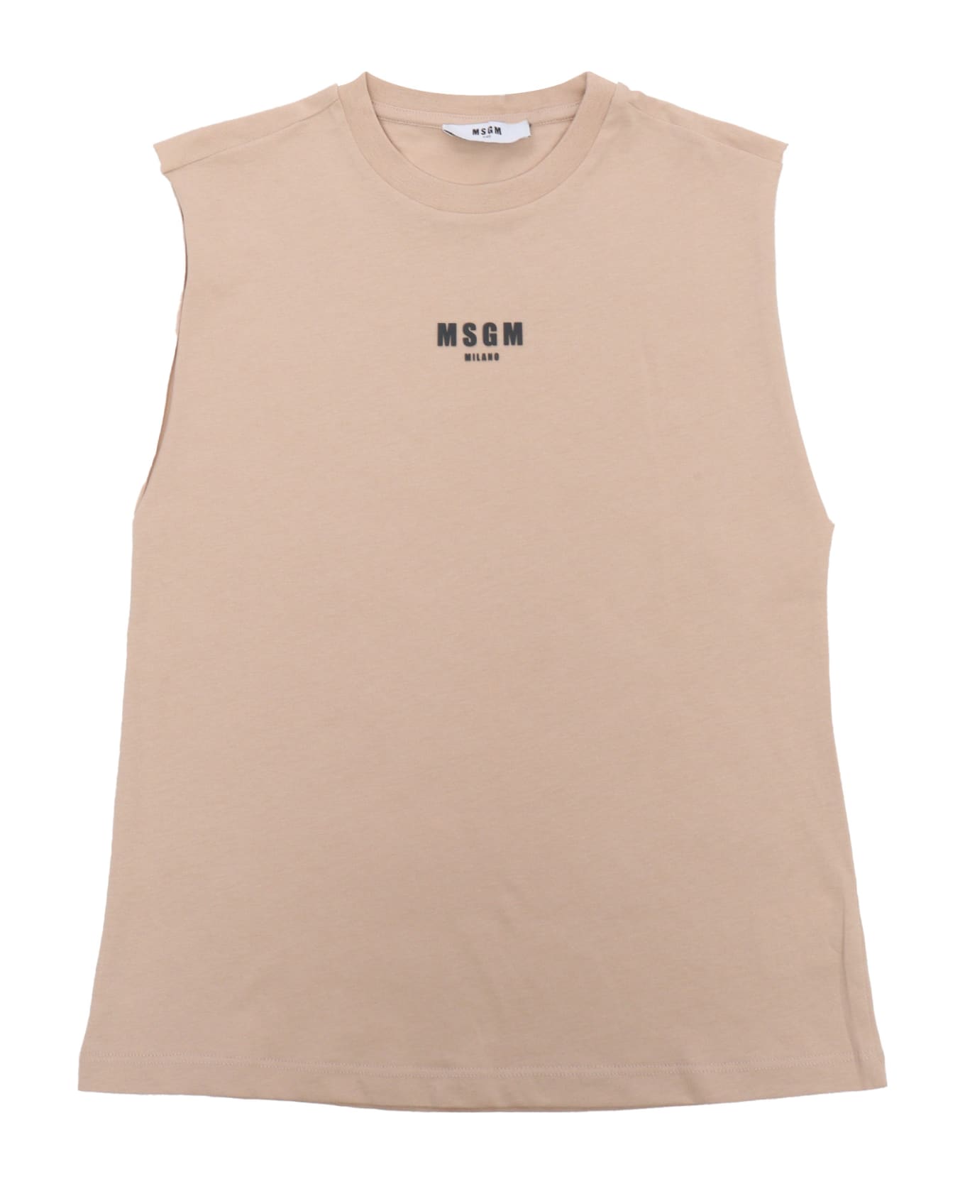 MSGM Beige Tank Top With Logo - BEIGE Tシャツ＆ポロシャツ