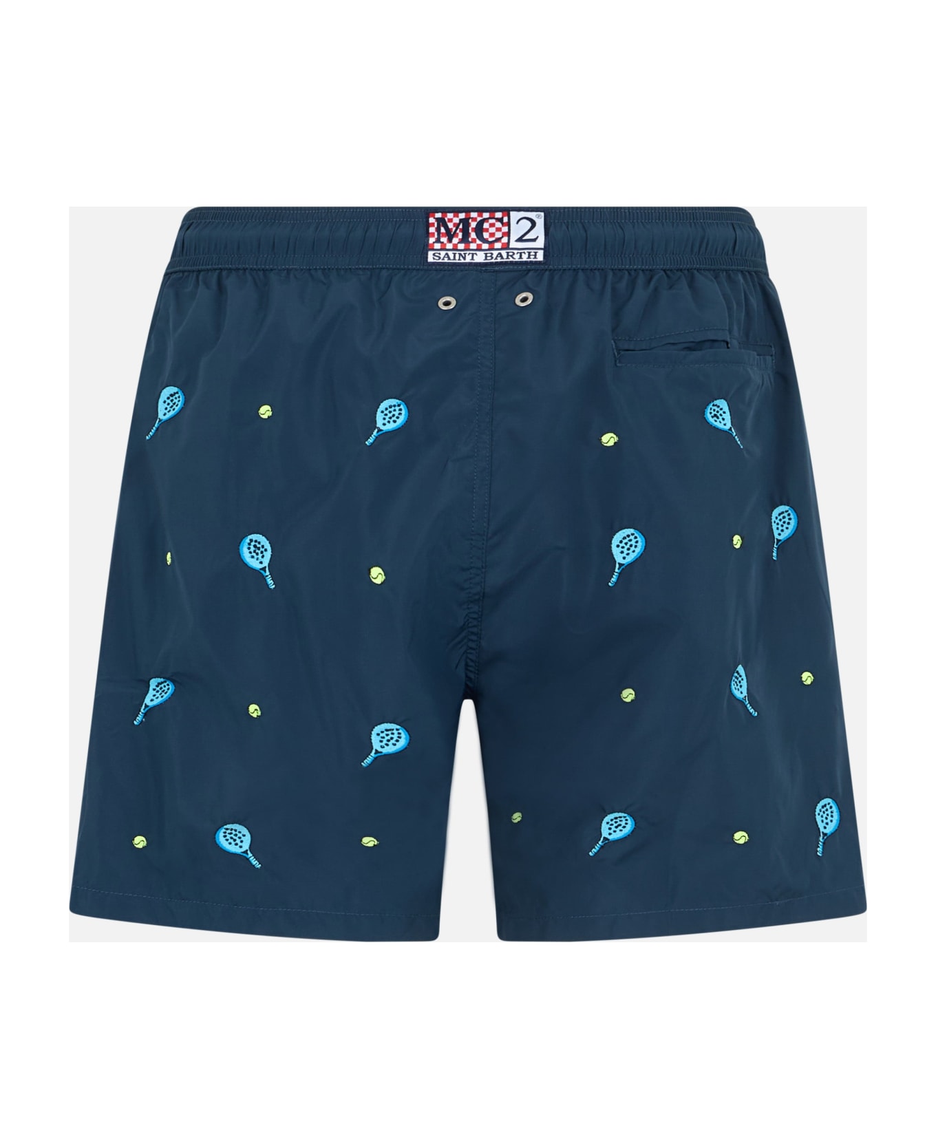 MC2 Saint Barth Mid-length Striped Gustavia Swim-shorts With Padel Embroidery - BLUE