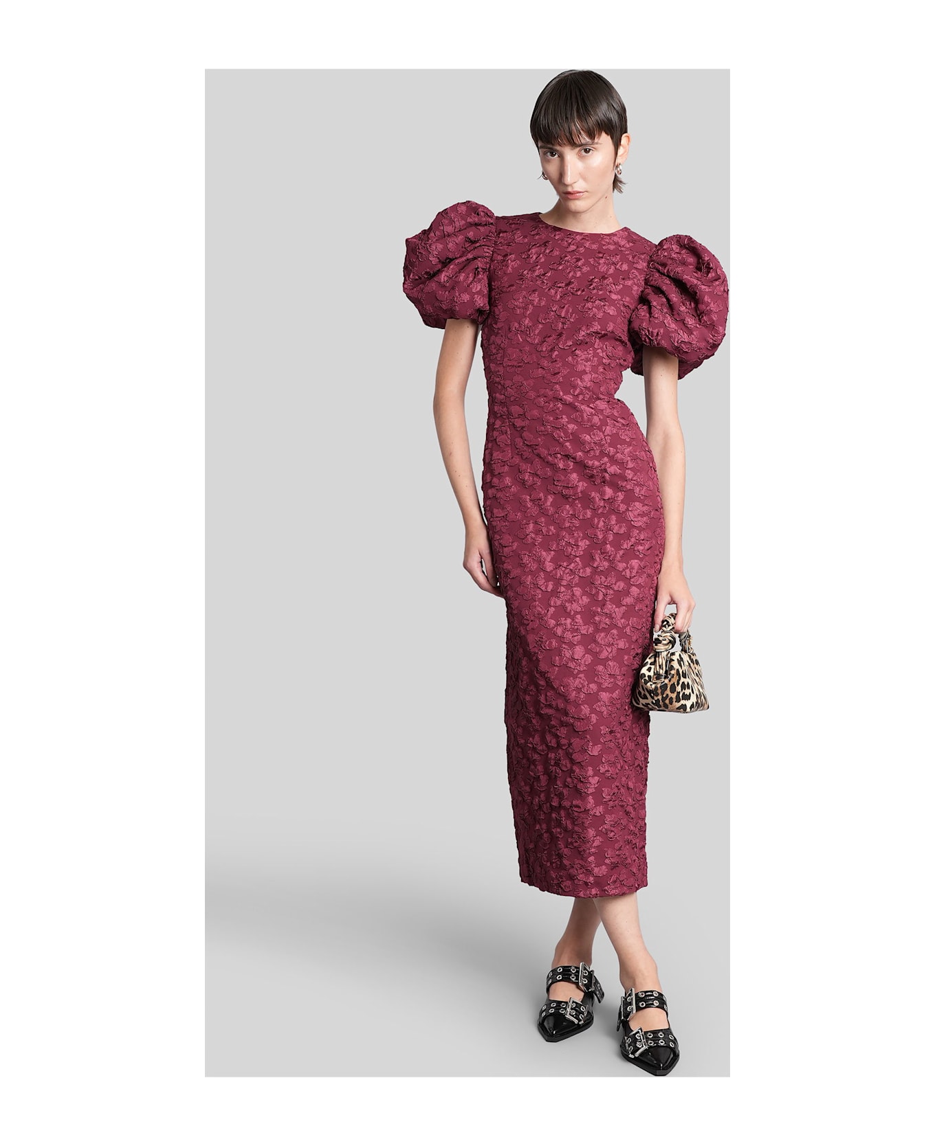 Rotate by Birger Christensen Long Dress In Bordeaux Polyester - bordeaux